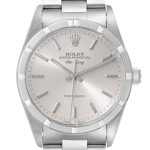 Photo of Rolex Air King Silver Dial 34mm Engine Turned Bezel Steel Mens Watch 14010