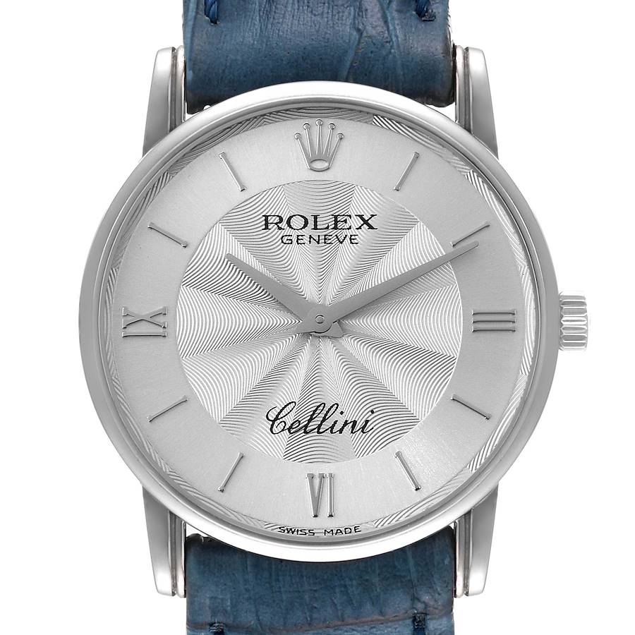 Rolex Cellini Classic 18k White Gold Silver Guilloche Dial Mens Watch 5116 SwissWatchExpo