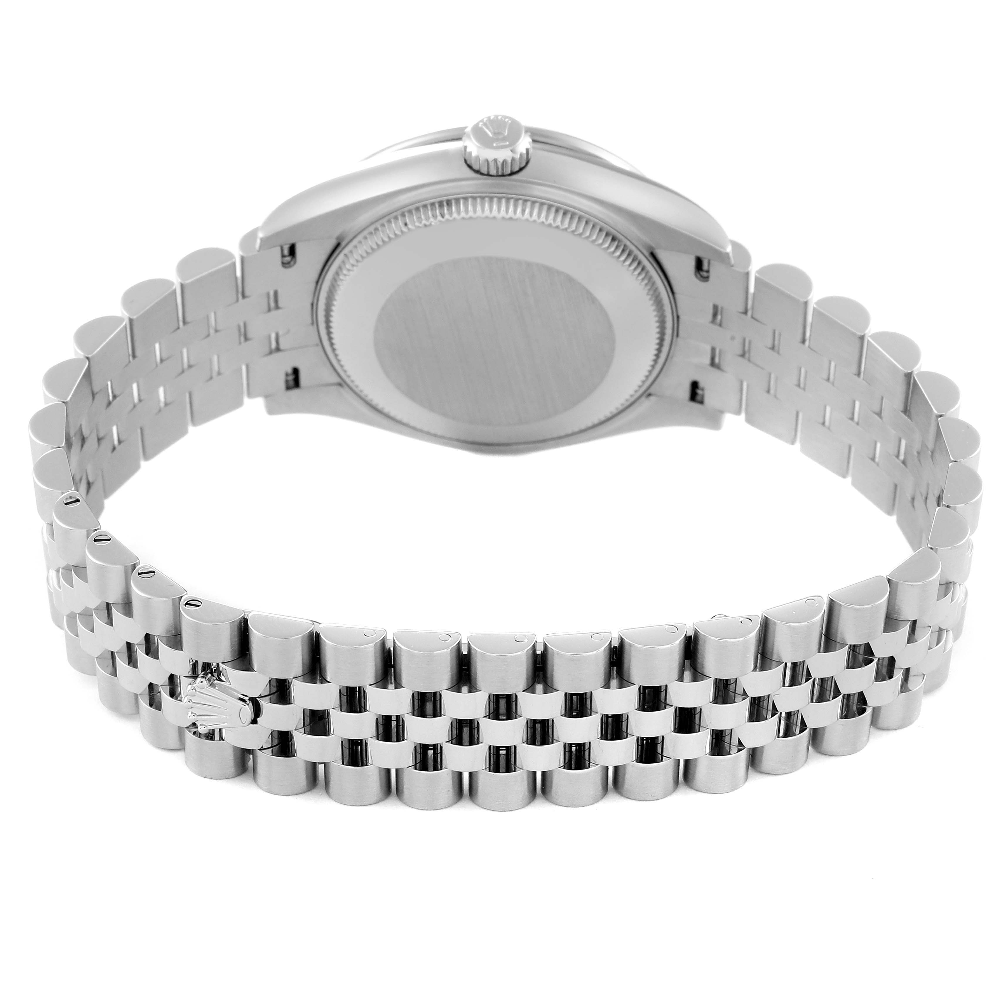 The image shows the back and bracelet of a Mid-Size Rolex watch.