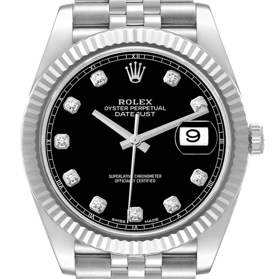 Rolex Datejust 41 Steel White Gold Black Diamond Dial Mens Watch 126334 SwissWatchExpo