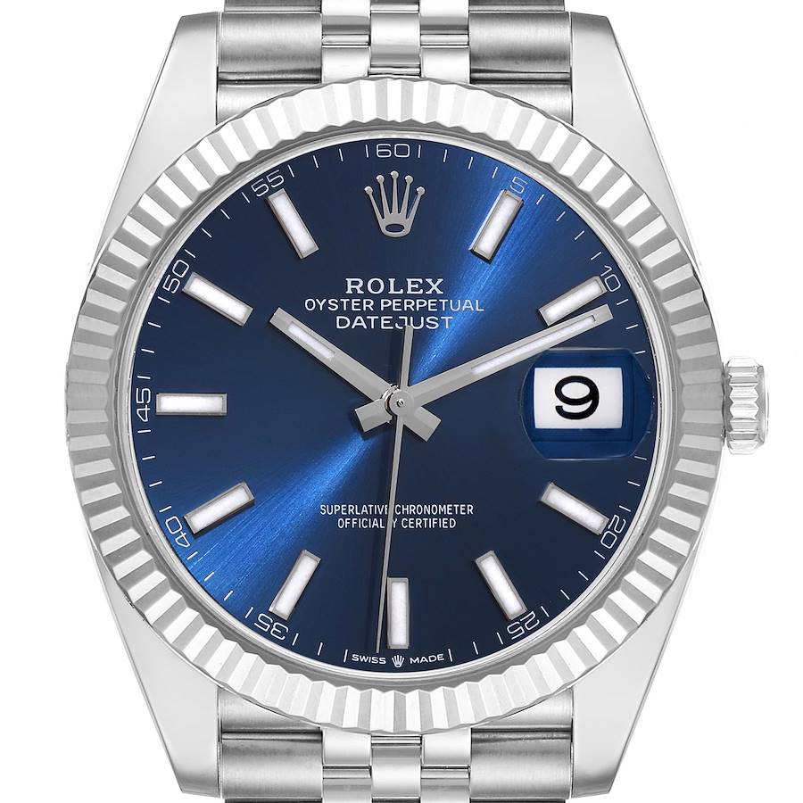Rolex Datejust 41 Steel White Gold Blue Dial Mens Watch 126334 Box Card SwissWatchExpo