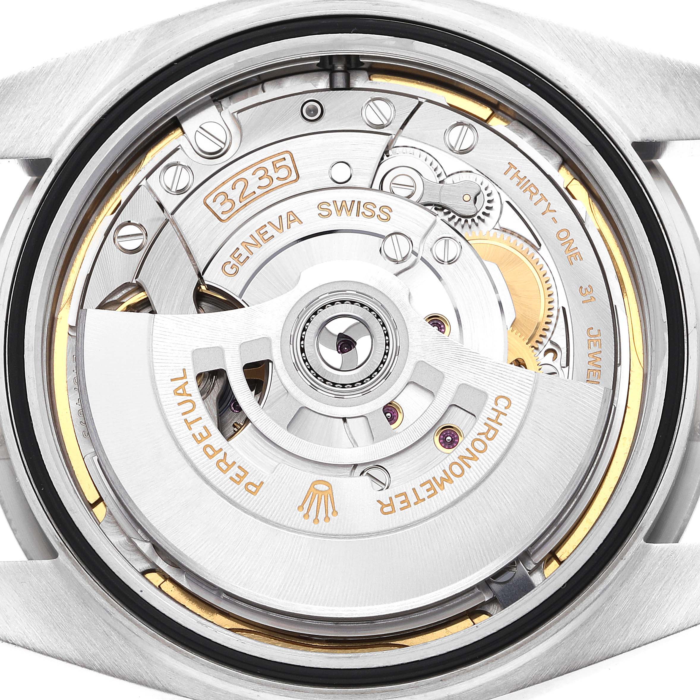 This image shows the movement mechanism of the Rolex Datejust 41 126334 Men
s Stainless Steel Blue Dial 126334 Men
s Stainless Steel Blue Dial model.