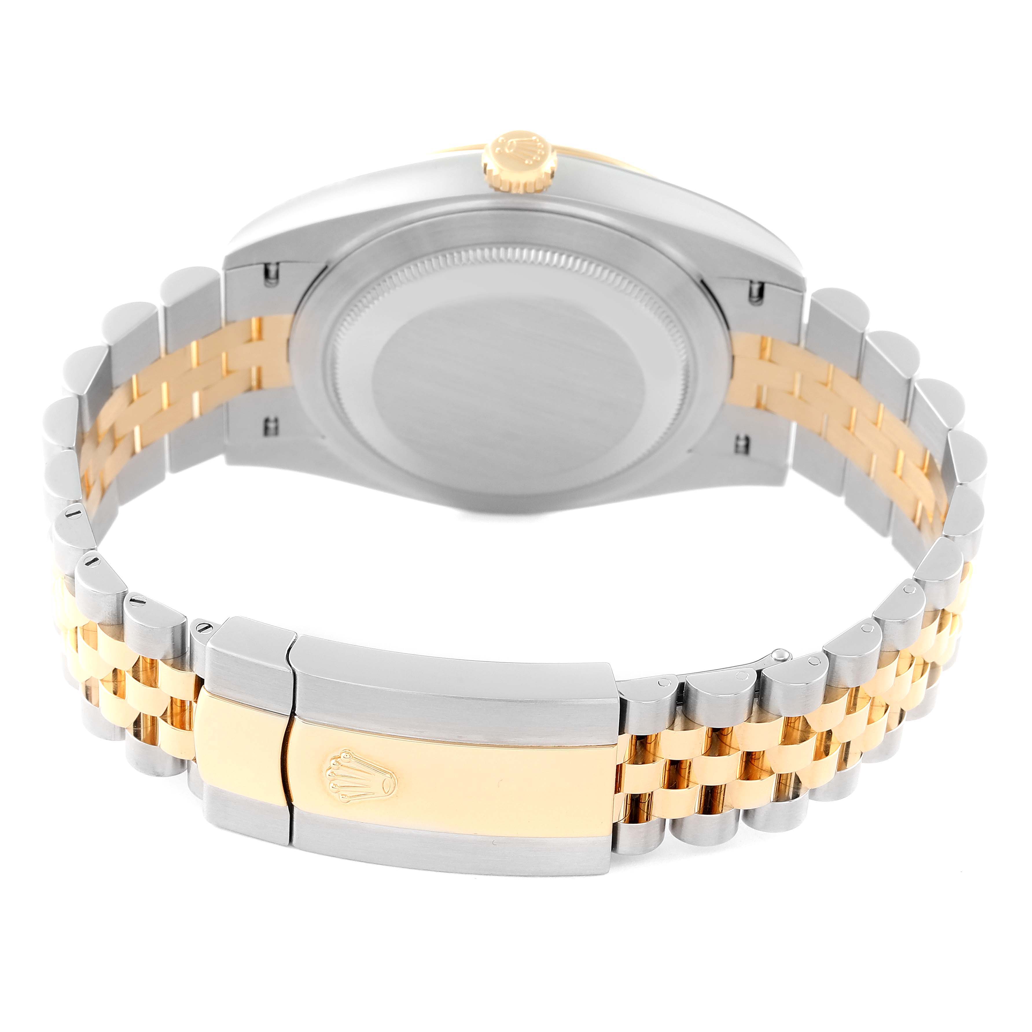 This image shows the backside and bracelet of the Rolex Datejust 41 126333 Men's Steel and Gold (two tone) Champagne Dial 126333 Men's Steel and Gold (two tone) Champagne Dial, highlighting the clasp and crown.