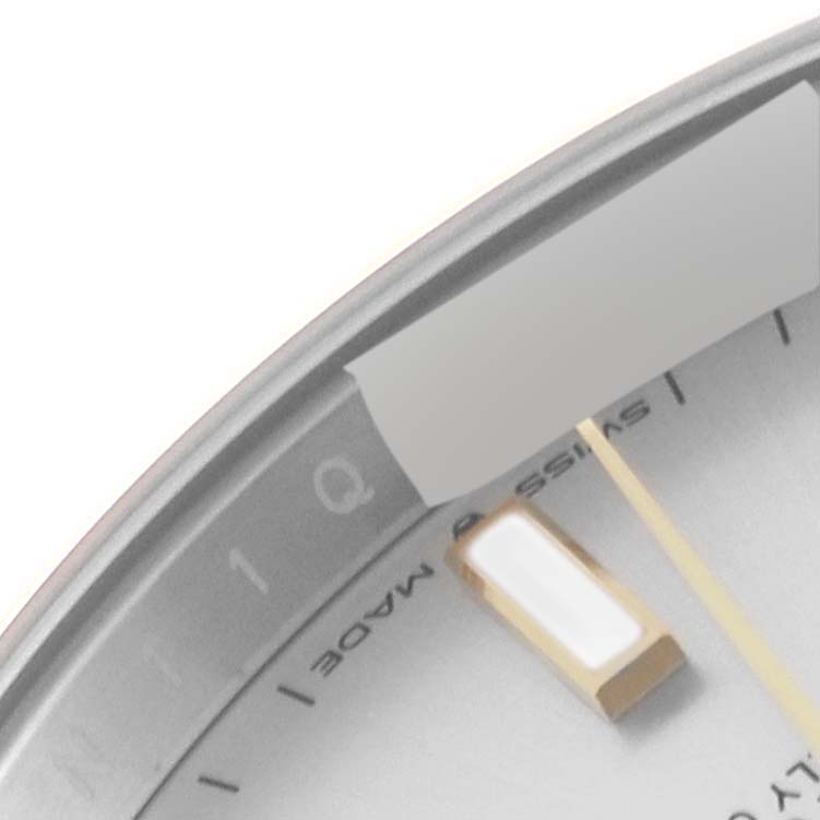 The image shows a close-up of the dial and date window of a Rolex Datejust 41 126333 Men's Steel and Gold (two tone) Silver Dial 126333 Men's Steel and Gold (two tone) Silver Dial model watch.