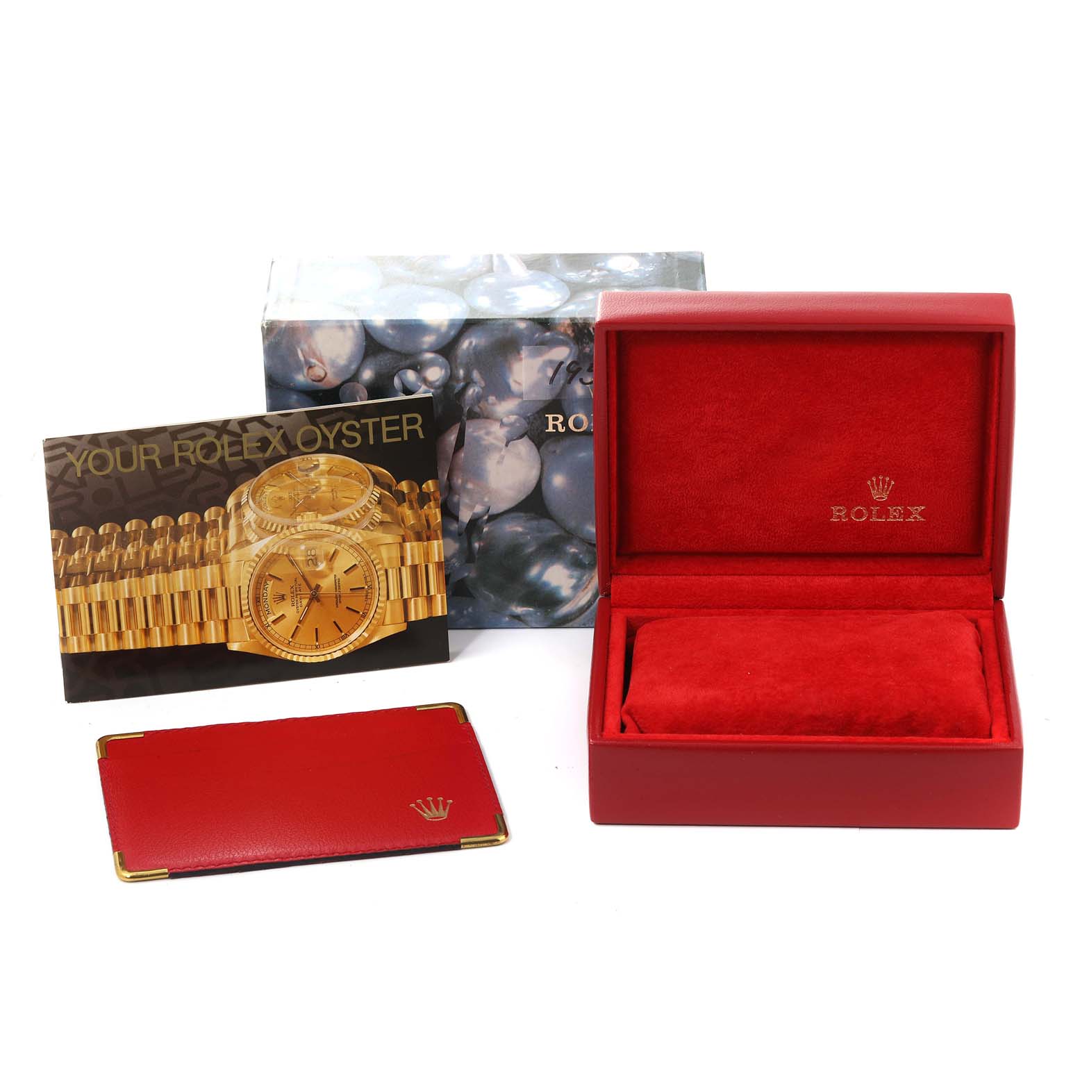 The image shows the box, manual, and certificate holder for the Rolex Datejust 69173 Women's Steel and Gold (two tone) Champagne Dial 69173 Women's Steel and Gold (two tone) Champagne Dial model.