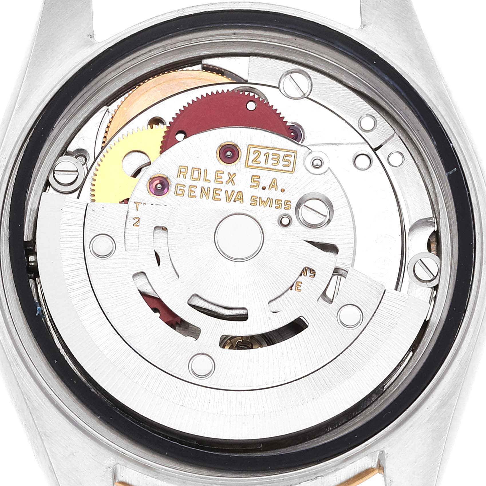 The image shows the internal movement mechanism of a Rolex Datejust 69173 Women's Steel and Gold (two tone) Champagne Dial 69173 Women's Steel and Gold (two tone) Champagne Dial watch.