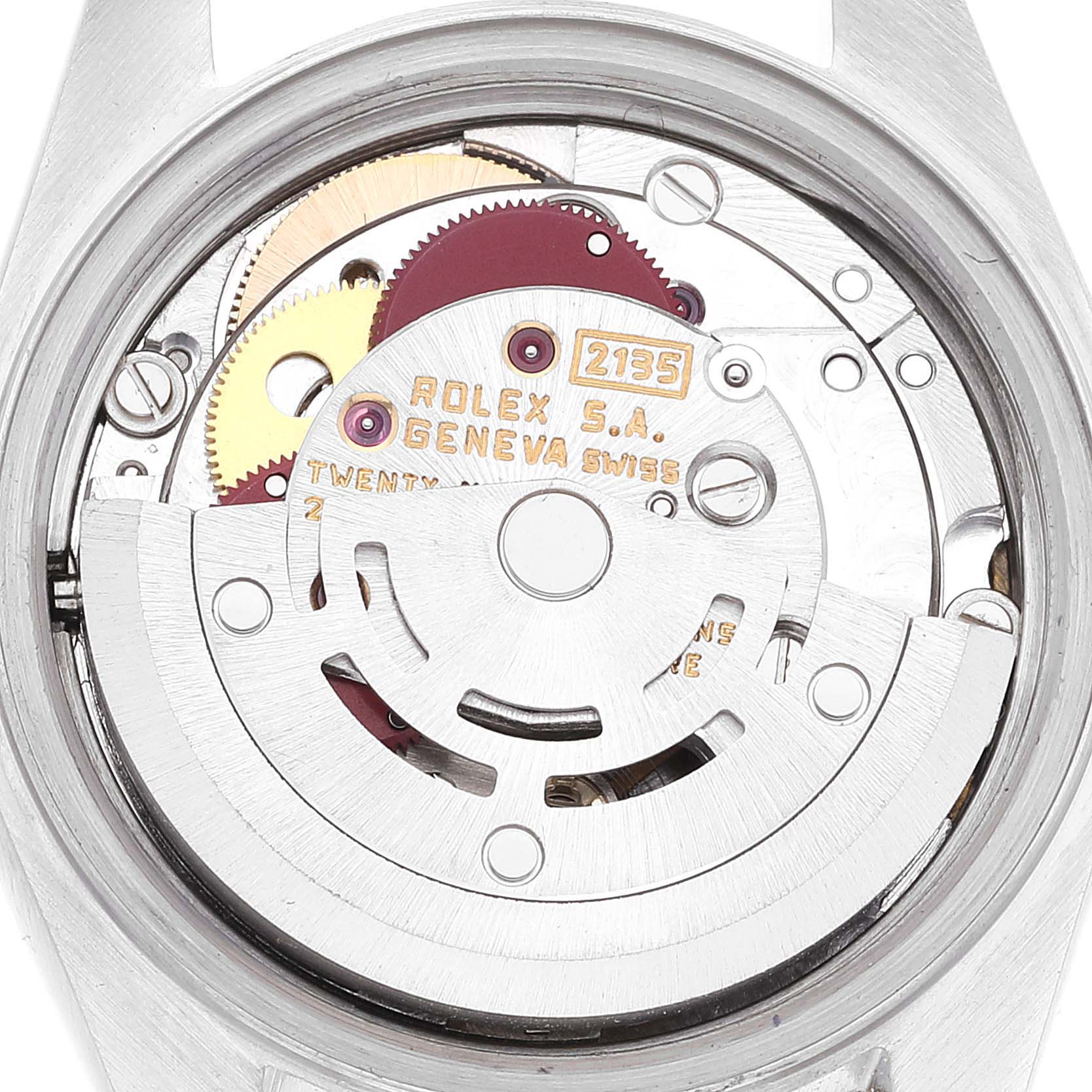 This image shows the inner mechanism of a Rolex Datejust 69173 Women's Steel and Gold (two tone) Champagne Dial 69173 Women's Steel and Gold (two tone) Champagne Dial.