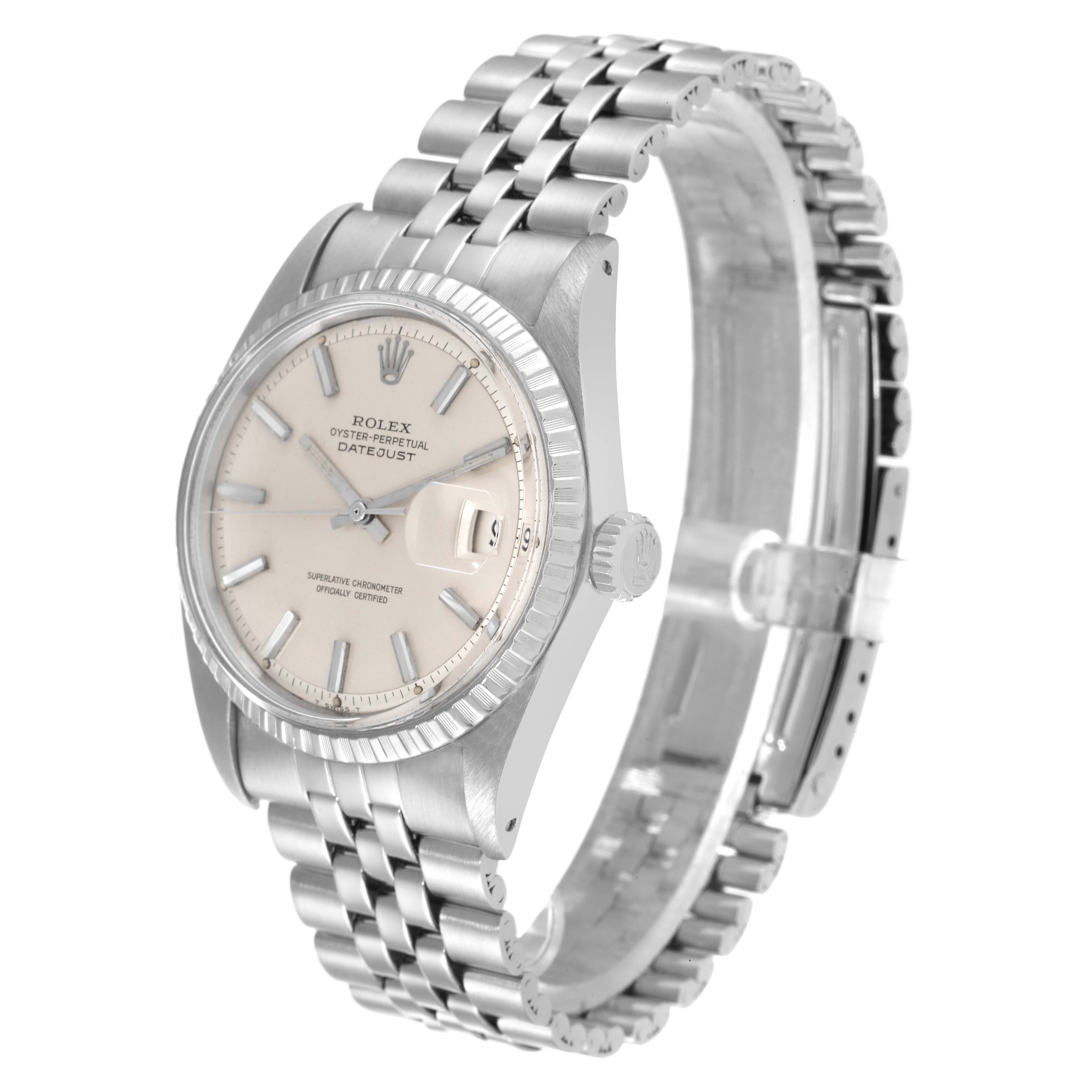The Rolex Vintage Collection 1603 Men
s Stainless Steel Silver Dial 1603 Men
s Stainless Steel Silver Dial watch is shown at a front angle, highlighting the face, bezel, crown, and bracelet.