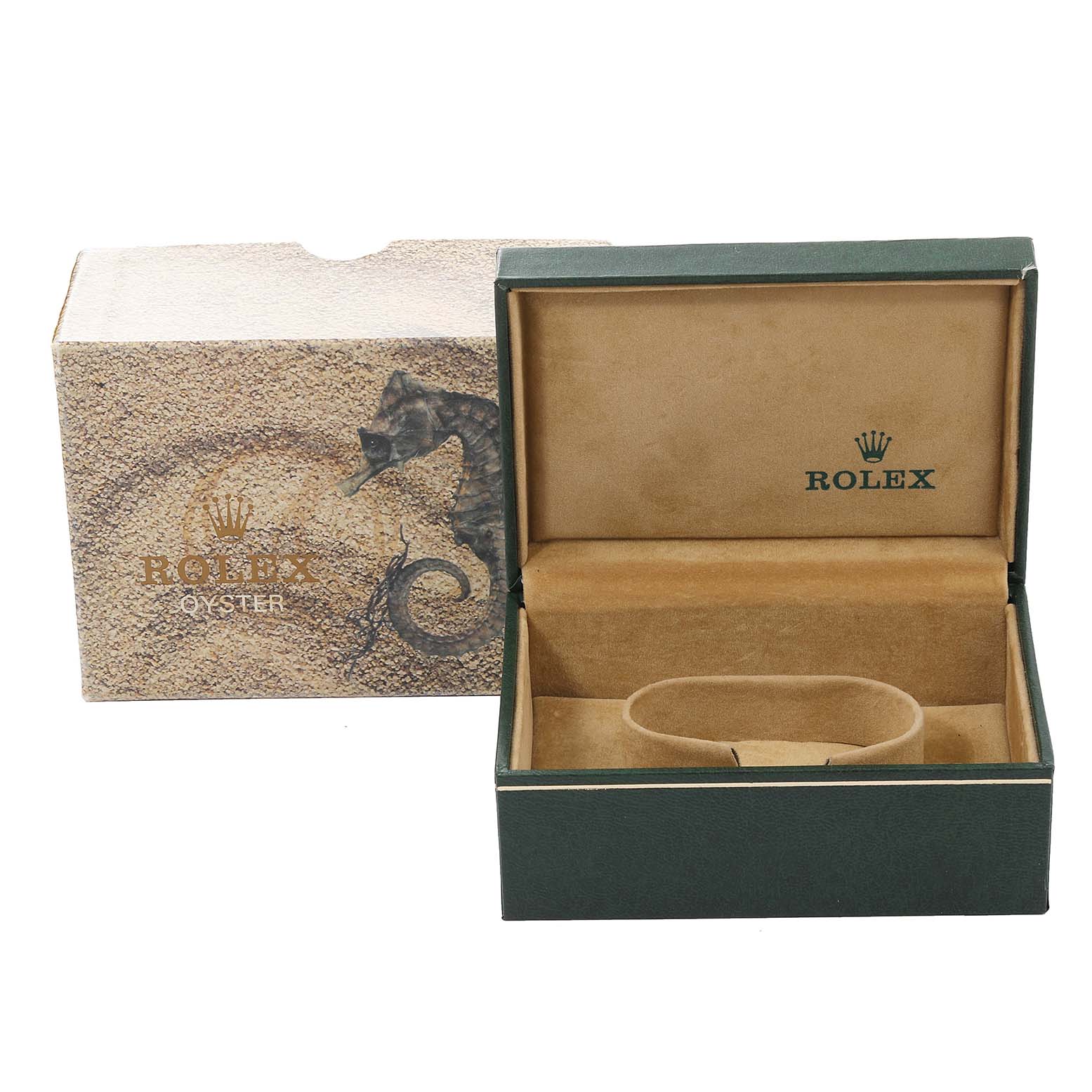 The image shows an open Vintage Collection Rolex watch box and its outer cardboard packaging.