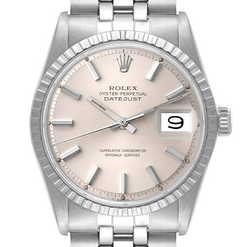 Photo of Rolex Datejust Silver Dial Engine Turned Bezel Steel Vintage Mens Watch 1603