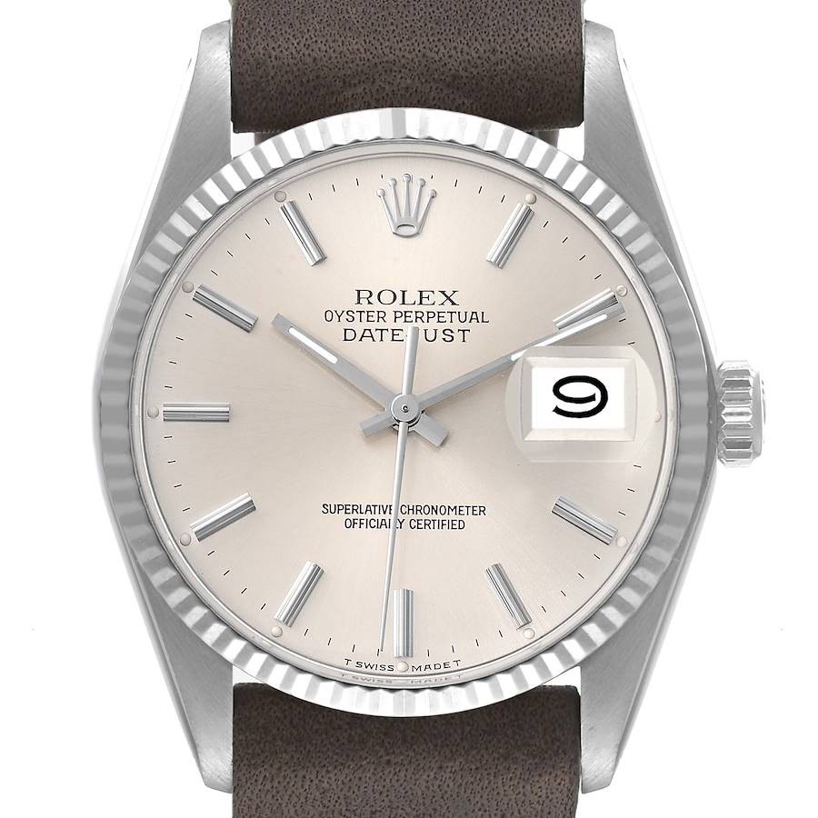 Rolex Datejust Steel White Gold Silver Dial Vintage Mens Watch 16014 SwissWatchExpo
