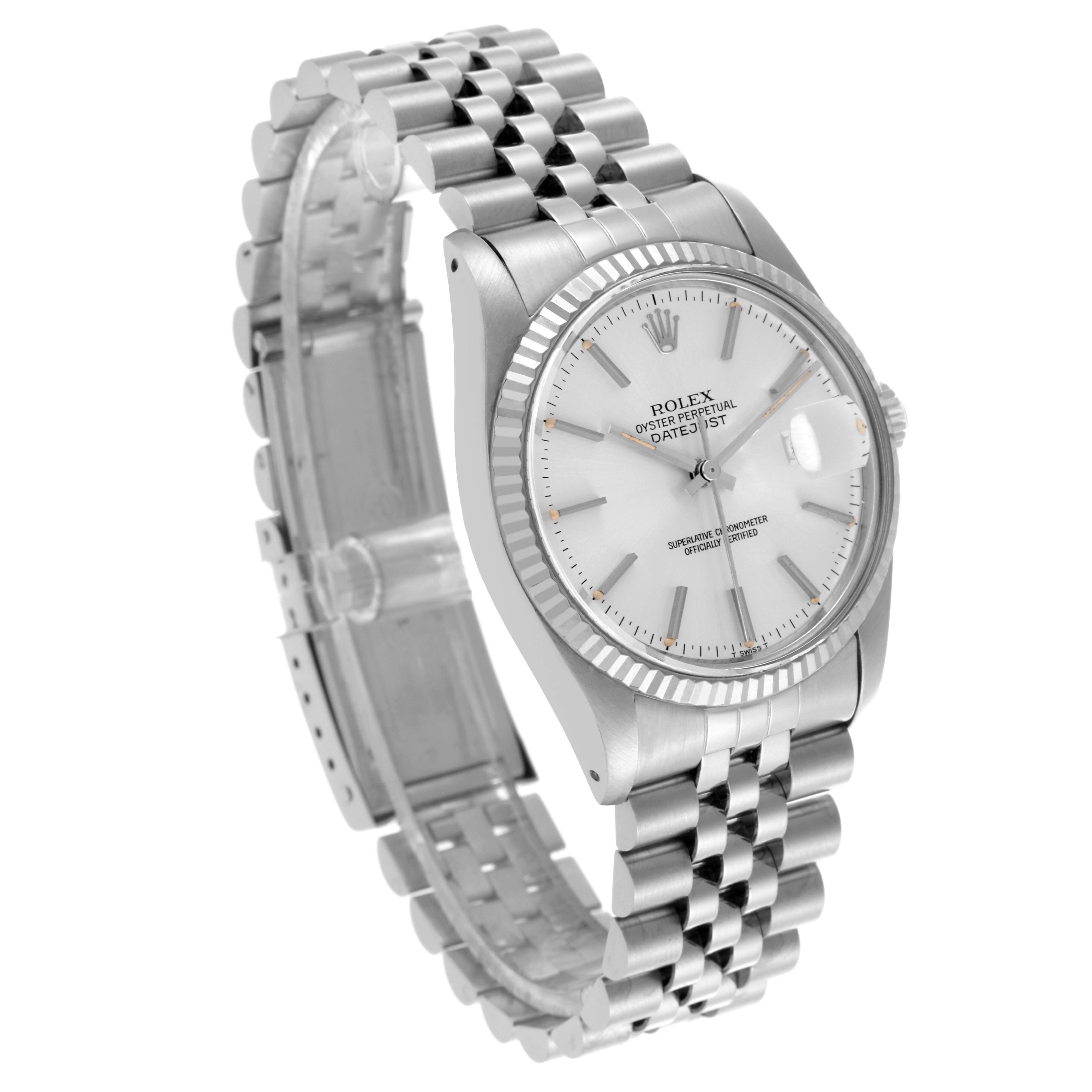 The Rolex Vintage Collection 16014 Men
s Stainless Steel Silver Dial 16014 Men
s Stainless Steel Silver Dial watch is shown from a front angle, displaying the face, bezel, and bracelet clearly.