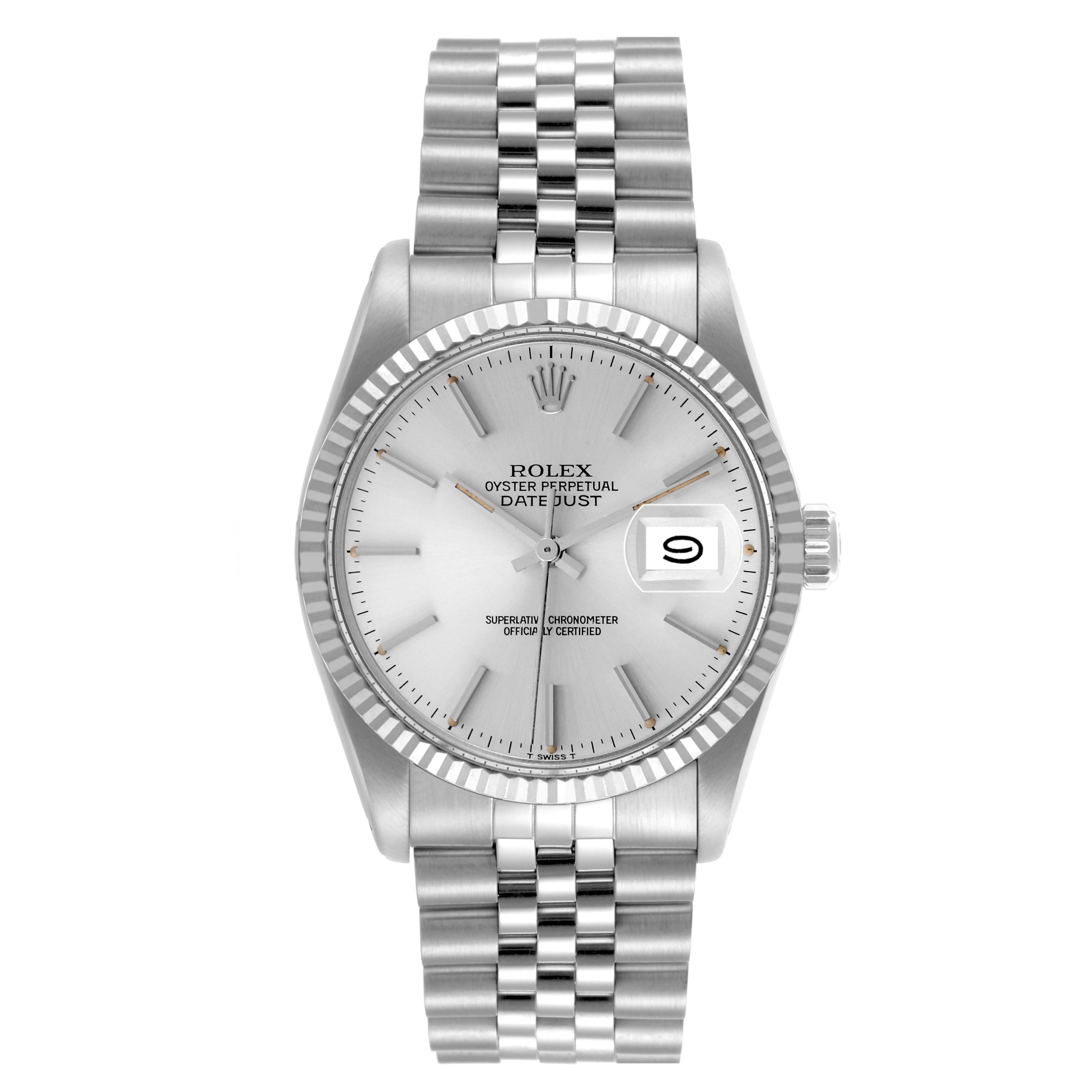 The watch is displayed from the front, showcasing the Rolex Vintage Collection 16014 Men
s Stainless Steel Silver Dial 16014 Men
s Stainless Steel Silver Dial model
s face, bezel, and bracelet.