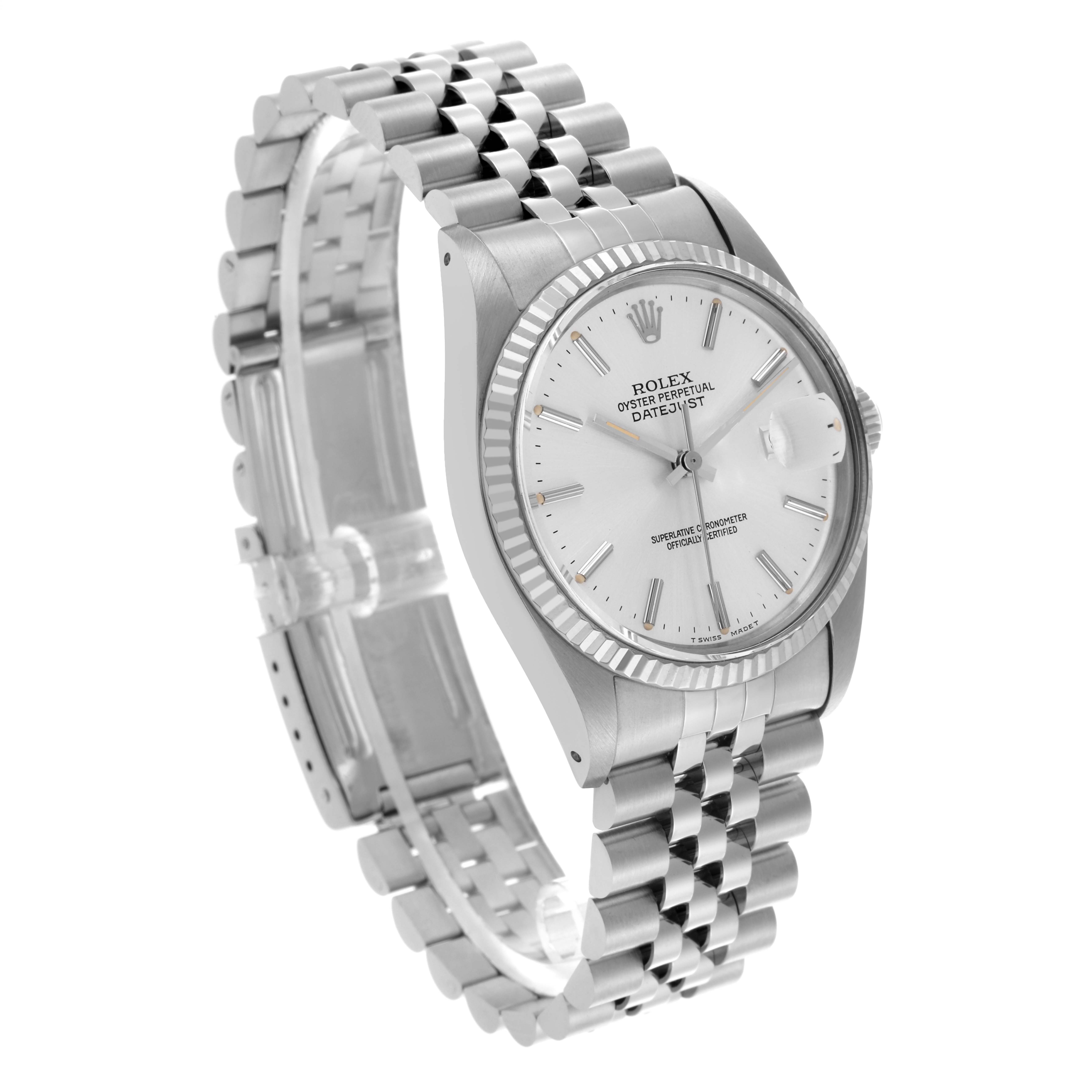 The Rolex Vintage Collection 16014 Men
s Stainless Steel Silver Dial 16014 Men
s Stainless Steel Silver Dial watch is shown at a three-quarter angle, displaying the face, bezel, crown, and bracelet.