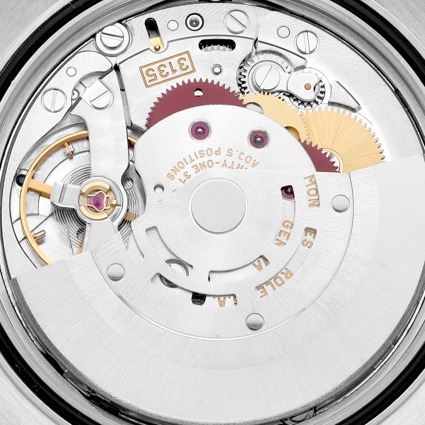 The image shows a close-up of the internal movement mechanism of a Rolex Datejust 16234 Men's Stainless Steel Silver Dial 16234 Men's Stainless Steel Silver Dial watch.
