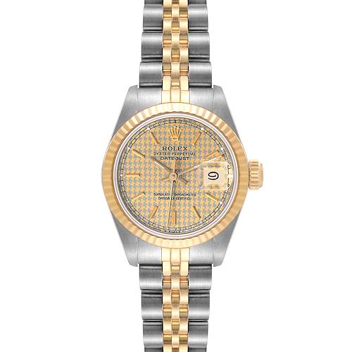 Photo of Rolex Datejust Steel Yellow Gold Champagne Houndstooth Dial Ladies Watch 69173