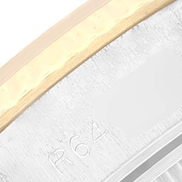 This image shows a close-up of the bezel and outer edge of a Rolex Datejust 69173 Women's Steel and Gold (two tone) Champagne Dial 69173 Women's Steel and Gold (two tone) Champagne Dial watch.