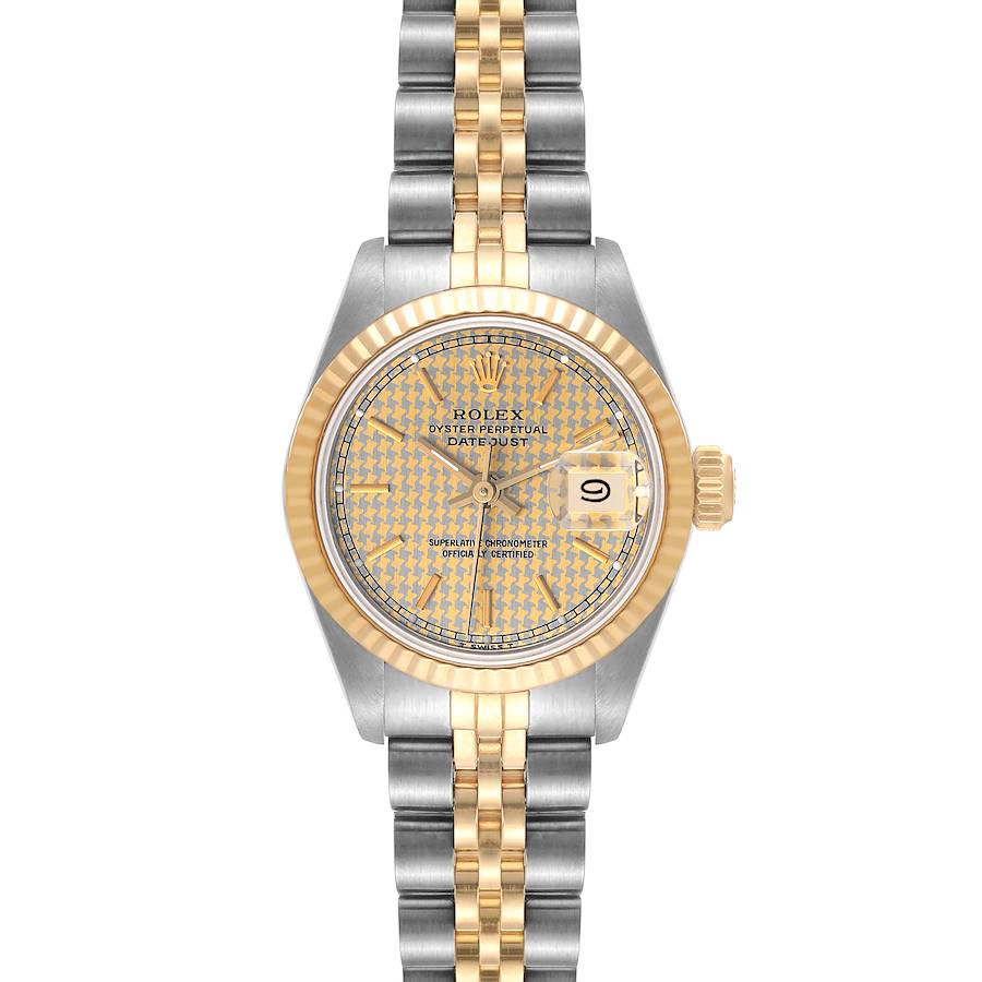 Rolex Datejust Steel Yellow Gold Champagne Houndstooth Dial Ladies Watch 69173 SwissWatchExpo