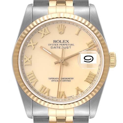 Photo of Rolex Datejust Steel Yellow Gold Ivory Dial Mens Watch 16233