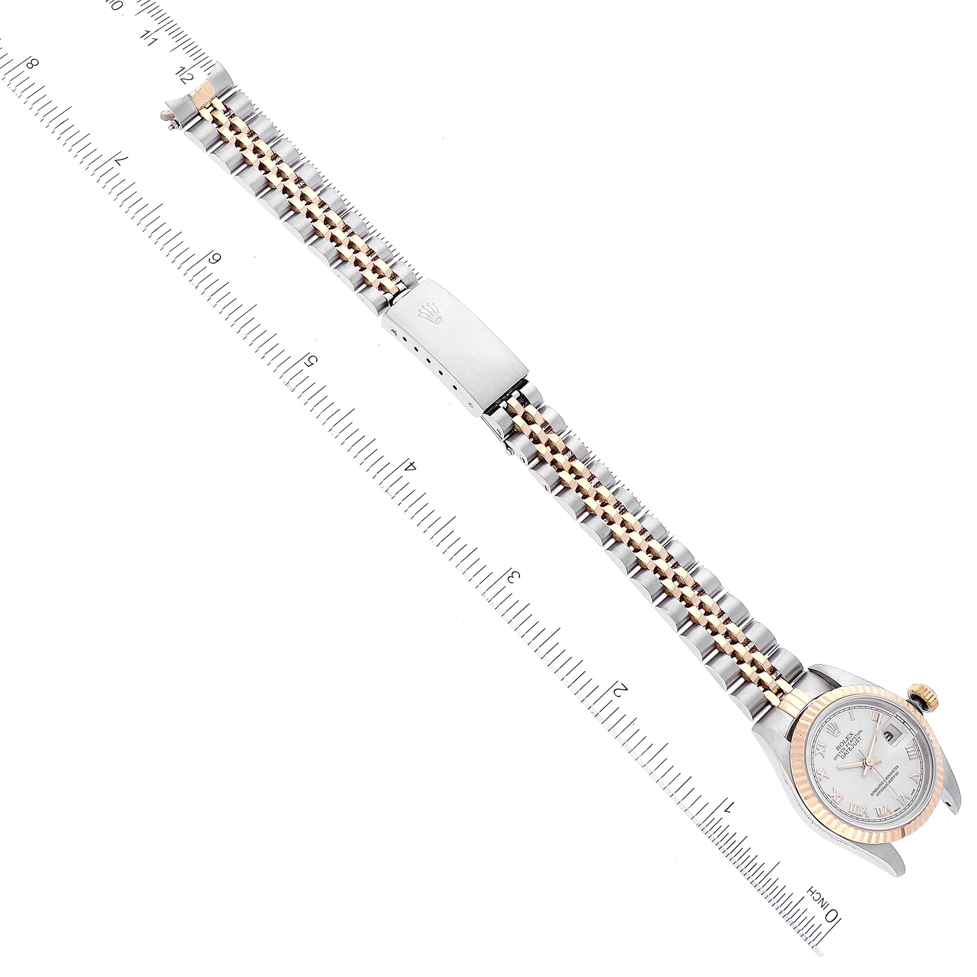 The image shows a top-down view of the entire Rolex Datejust 69173 Women's Steel and Gold (two tone) Beige Dial 69173 Women's Steel and Gold (two tone) Beige Dial watch with its face, bezel, and bracelet clearly visible.