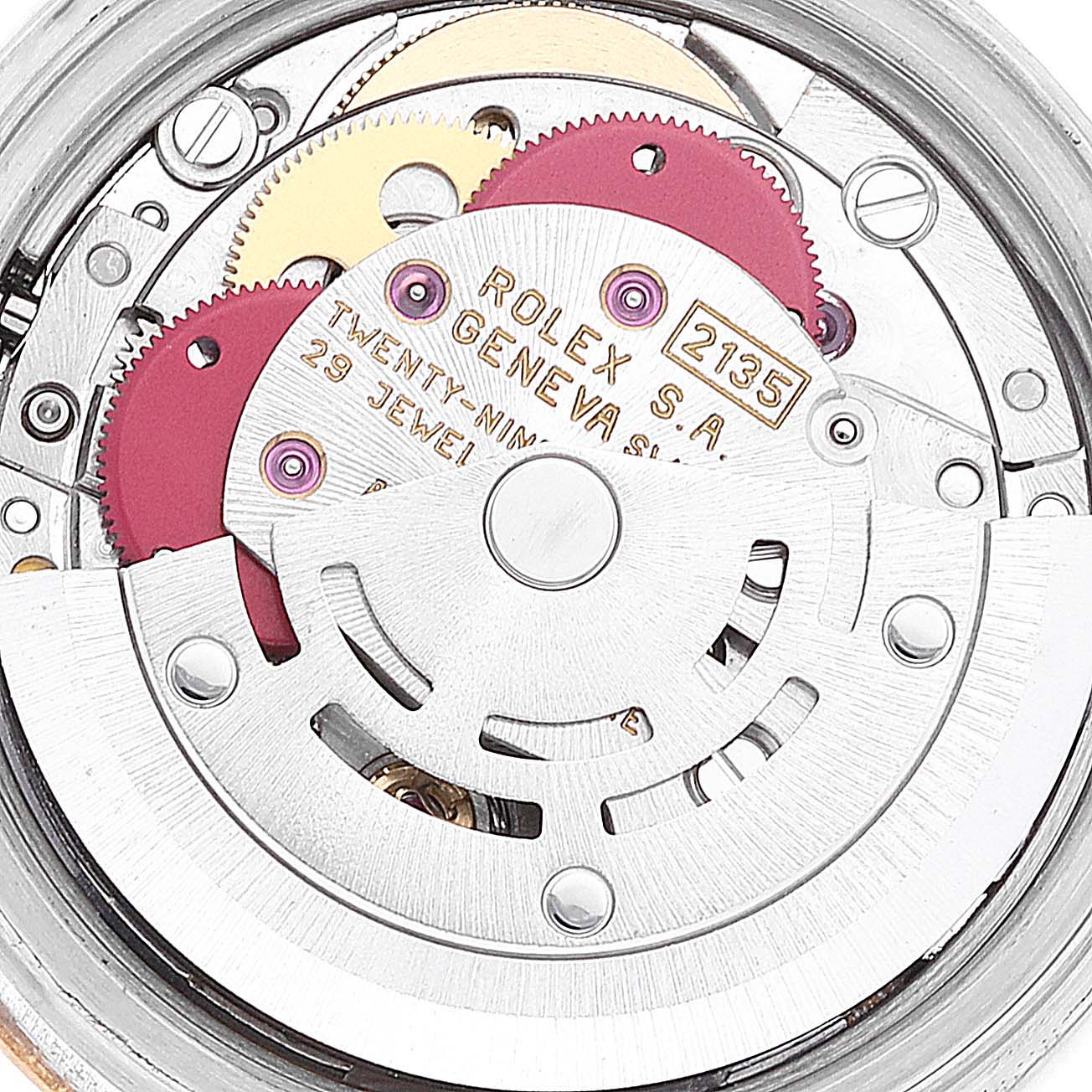 This image shows the internal mechanism of a Rolex Datejust 69173 Women's Steel and Gold (two tone) Beige Dial 69173 Women's Steel and Gold (two tone) Beige Dial watch, highlighting its movement components.