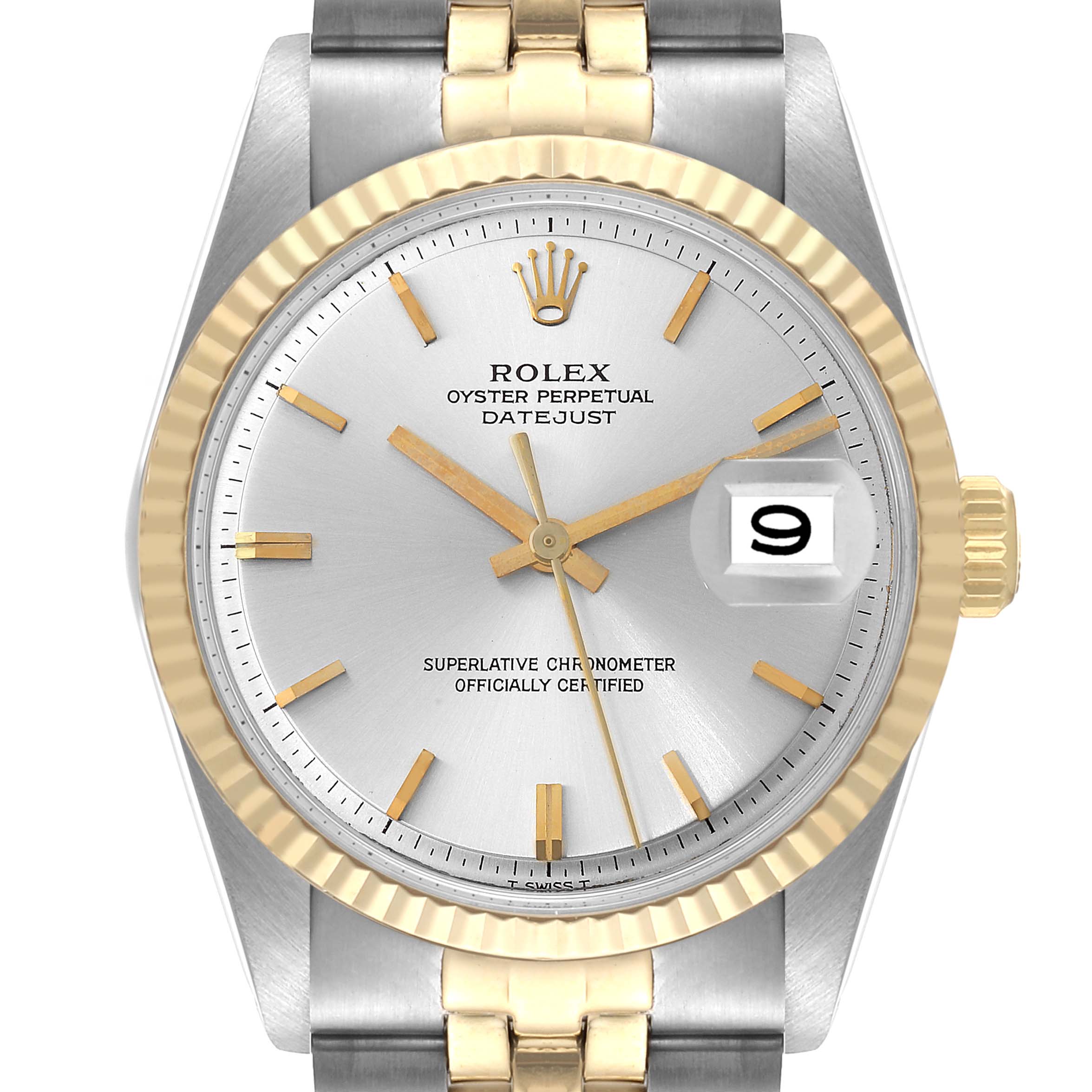 Rolex Datejust Steel Yellow Gold Silver Dial Vintage Mens Watch 1601 Box  Papers