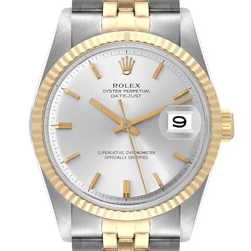 Photo of Rolex Datejust Steel Yellow Gold Silver Dial Vintage Mens Watch 1601 Box Papers