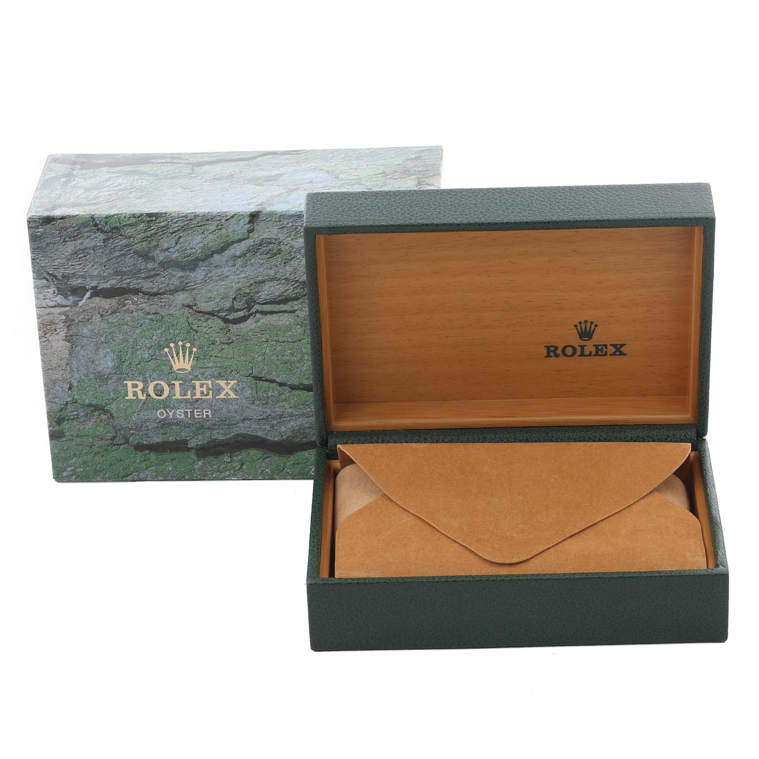 The image shows a Rolex Datejust 16234 Men's Stainless Steel White Dial 16234 Men's Stainless Steel White Dial watch box and cover, with the interior lid logo visible, no watch present.