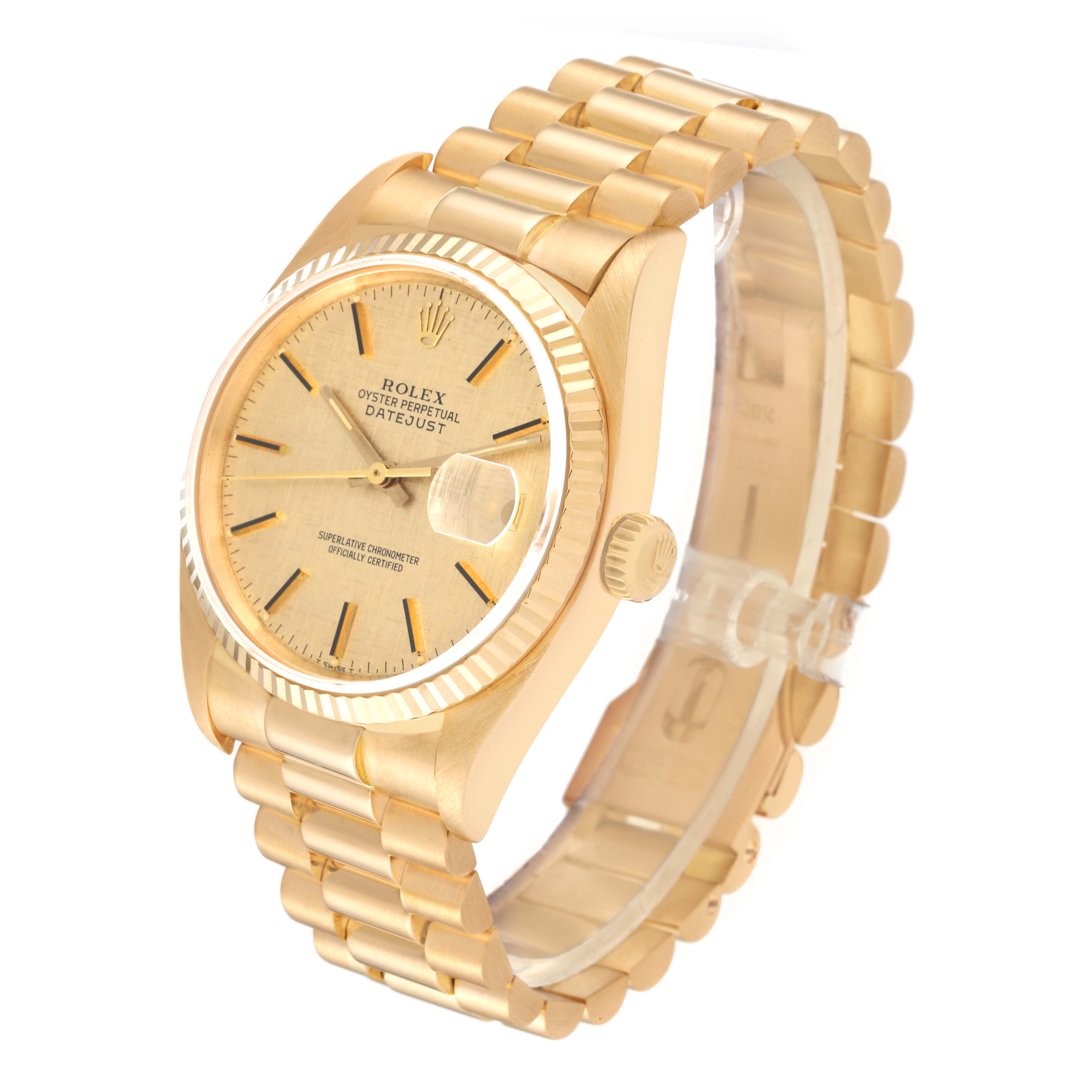 The image shows a Rolex Vintage Collection 16018 Men's Yellow Gold Champagne Dial 16018 Men's Yellow Gold Champagne Dial model watch at a three-quarter angle, highlighting the dial, bezel, crown, and bracelet.