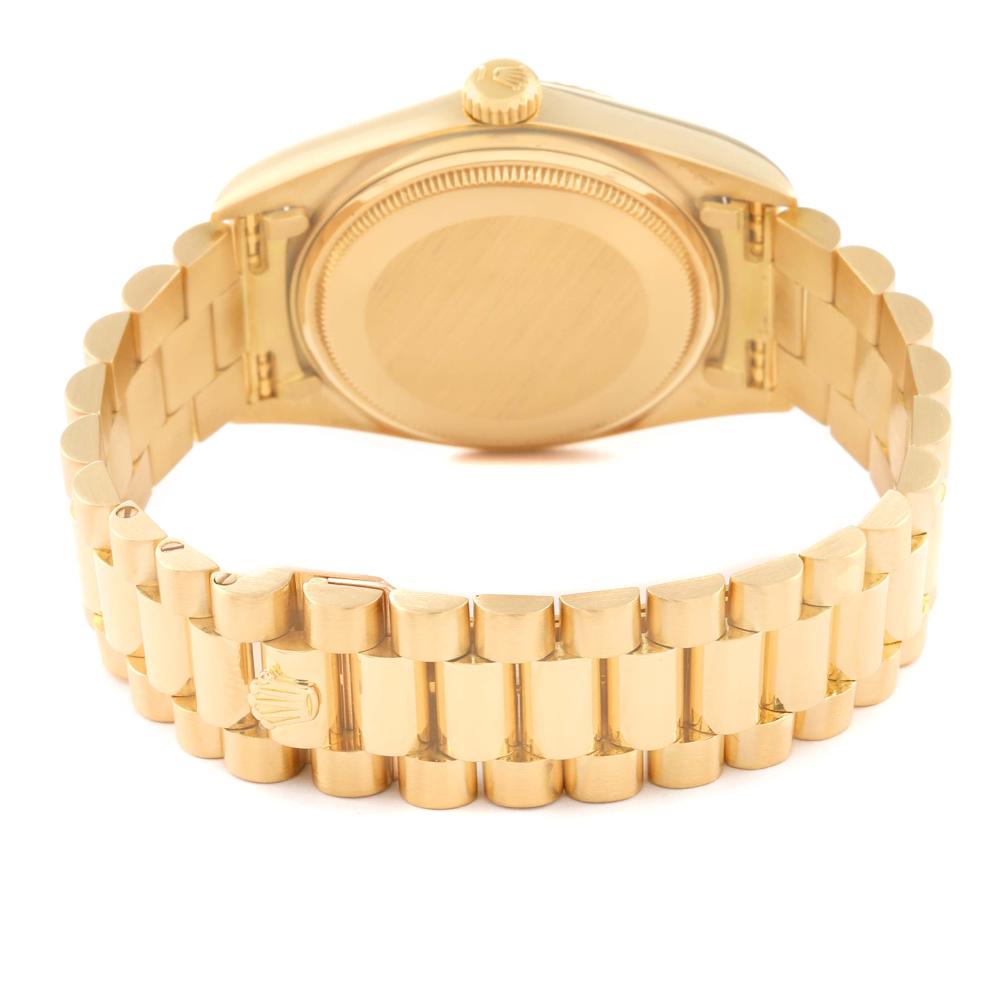 The image shows the back case and bracelet clasp of the Rolex Vintage Collection 16018 Men's Yellow Gold Champagne Dial 16018 Men's Yellow Gold Champagne Dial model watch.