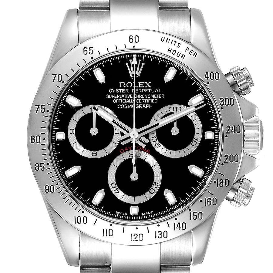 Rolex Daytona Black Dial Chronograph Steel Mens Watch 116520 Box Service Card SwissWatchExpo