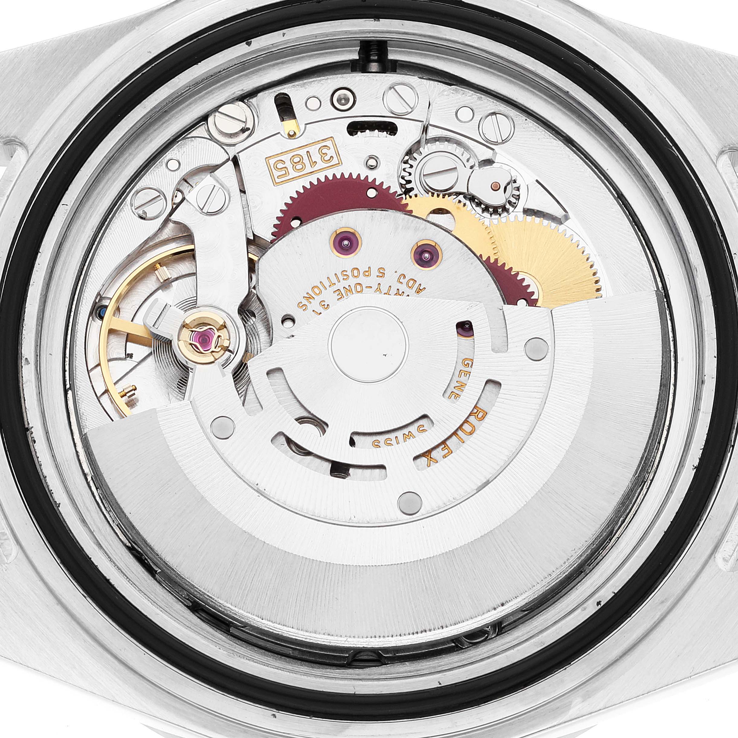 This image shows the intricate internal movement mechanism of the Rolex Explorer 16570T Men
s Stainless Steel Black Dial 16570T Men
s Stainless Steel Black Dial watch.