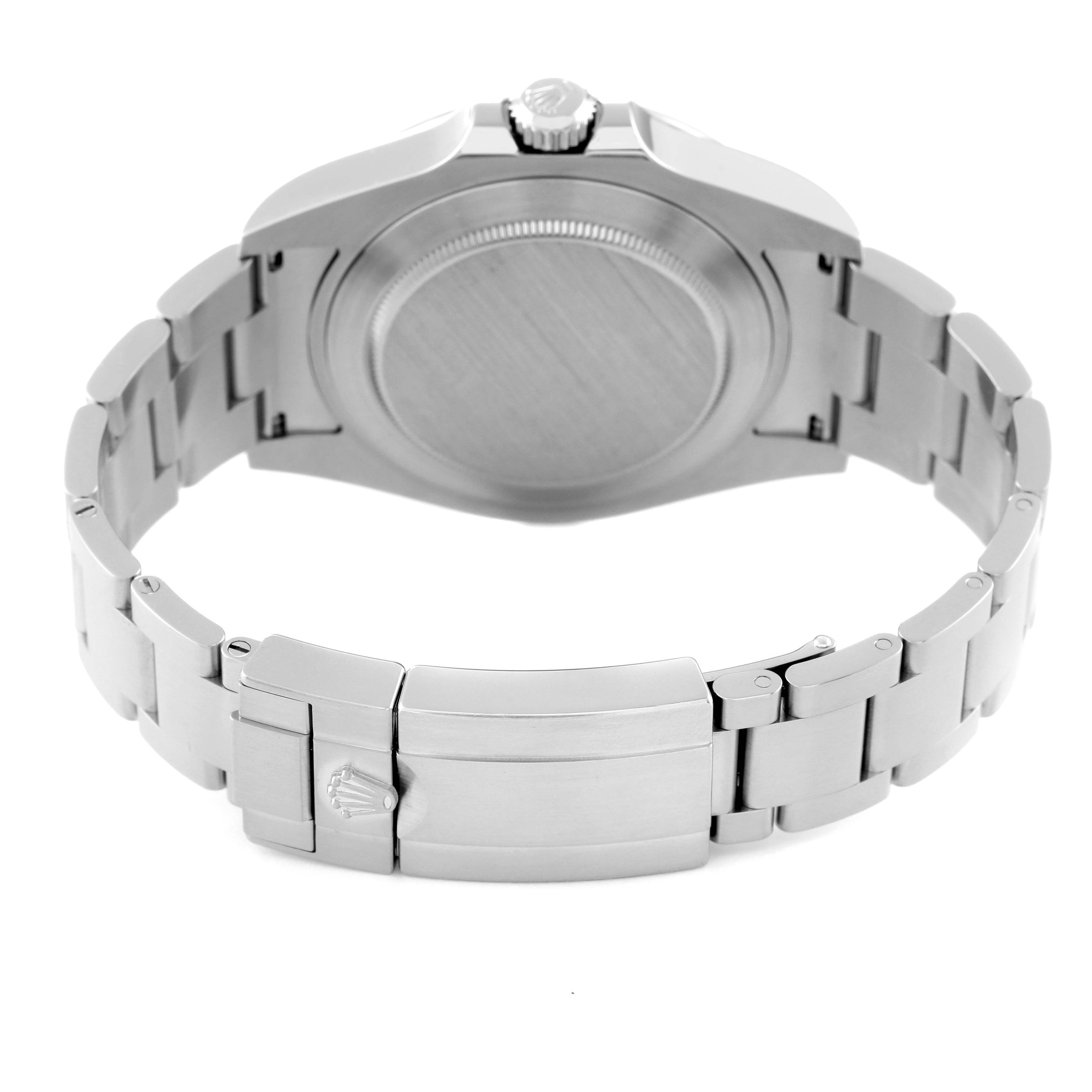 The image shows the back view of a Rolex Explorer 216570 Men
s Stainless Steel White Dial 216570 Men
s Stainless Steel White Dial watch, highlighting the case back and bracelet with the clasp.