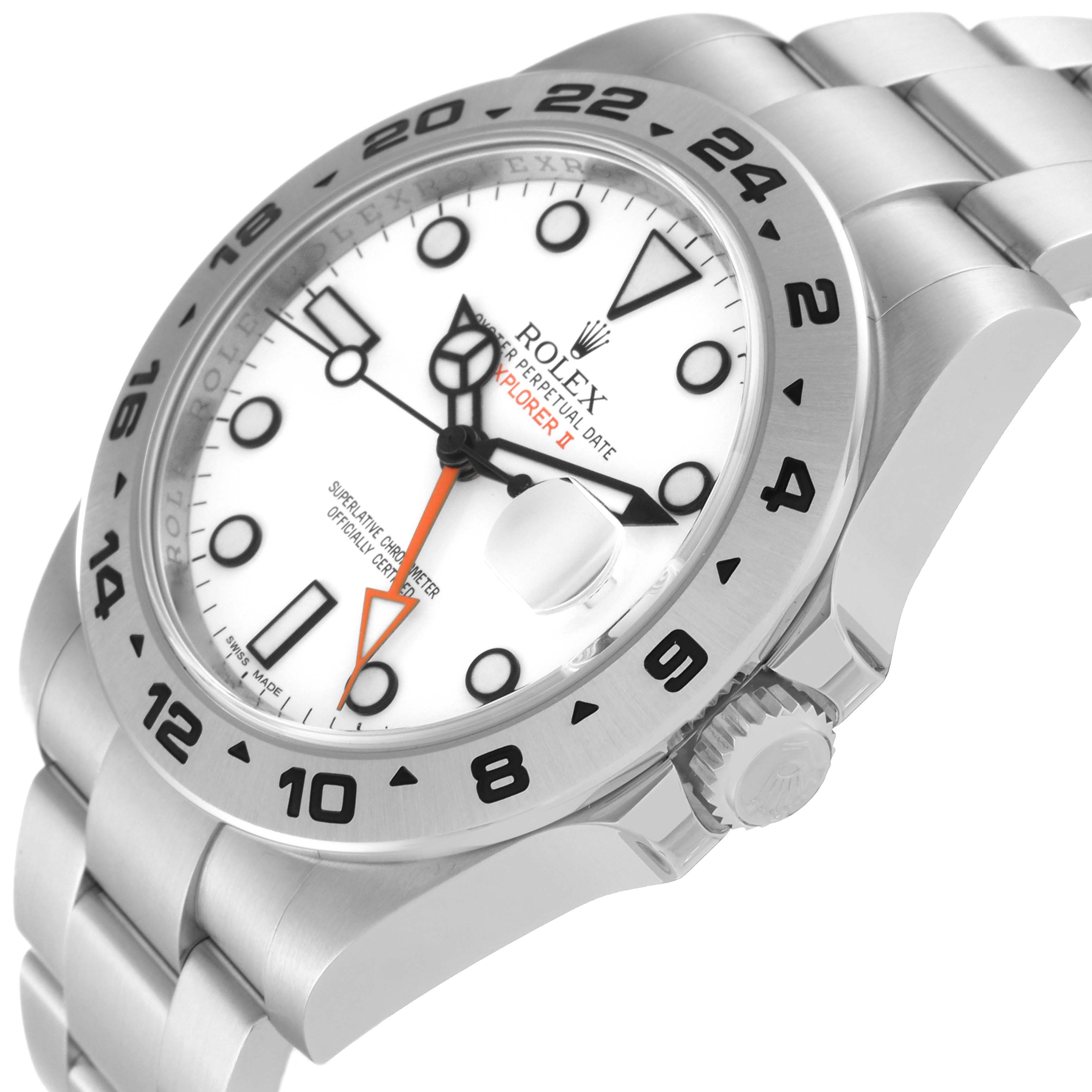 The image shows a side angle of a Rolex Explorer 216570 Men
s Stainless Steel White Dial 216570 Men
s Stainless Steel White Dial watch, highlighting its white dial, bezel, crown, and part of the bracelet.