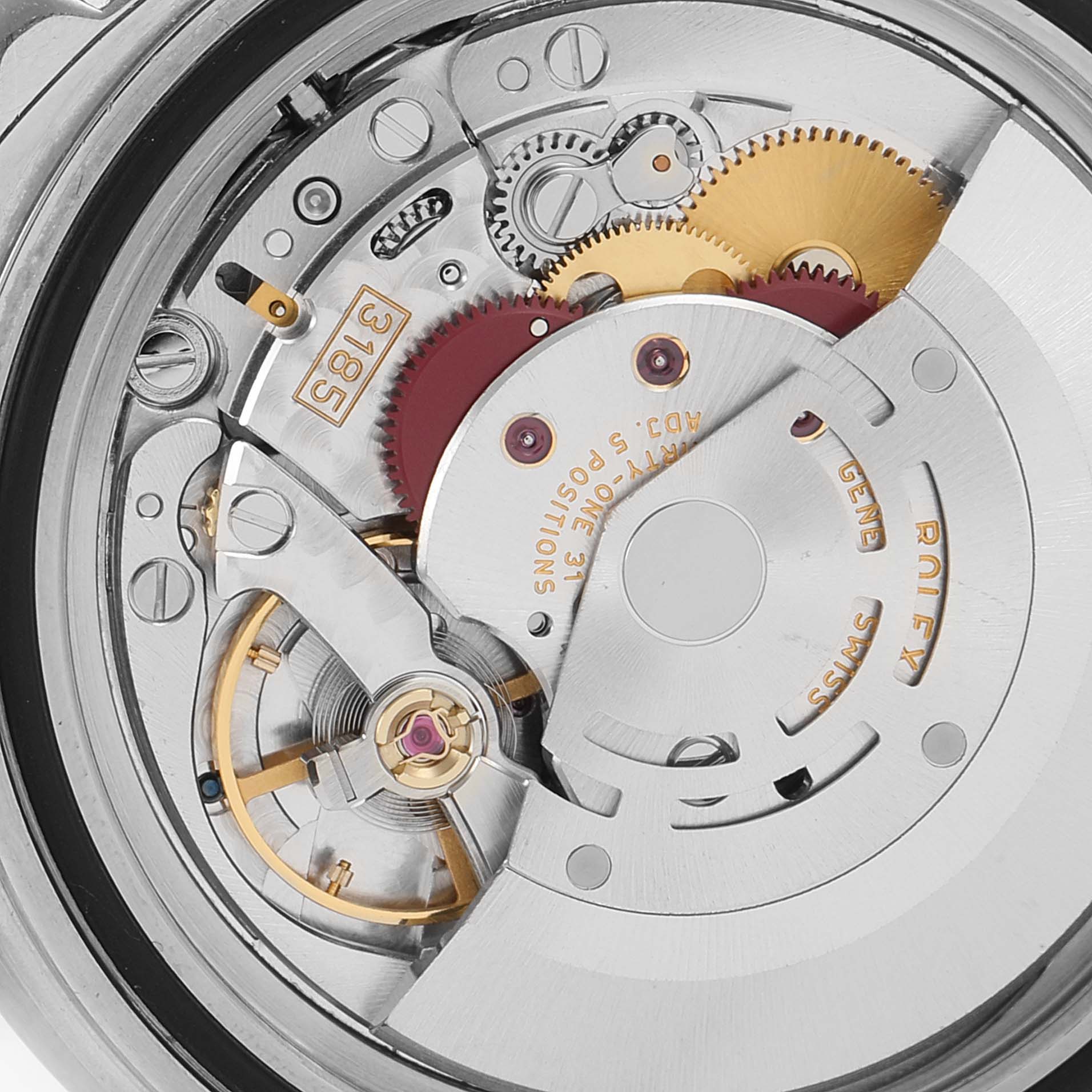 This image shows the inner mechanical movement of a Rolex GMT-Master 16710 Men's Stainless Steel Black Dial 16710 Men's Stainless Steel Black Dial watch at a close-up angle.