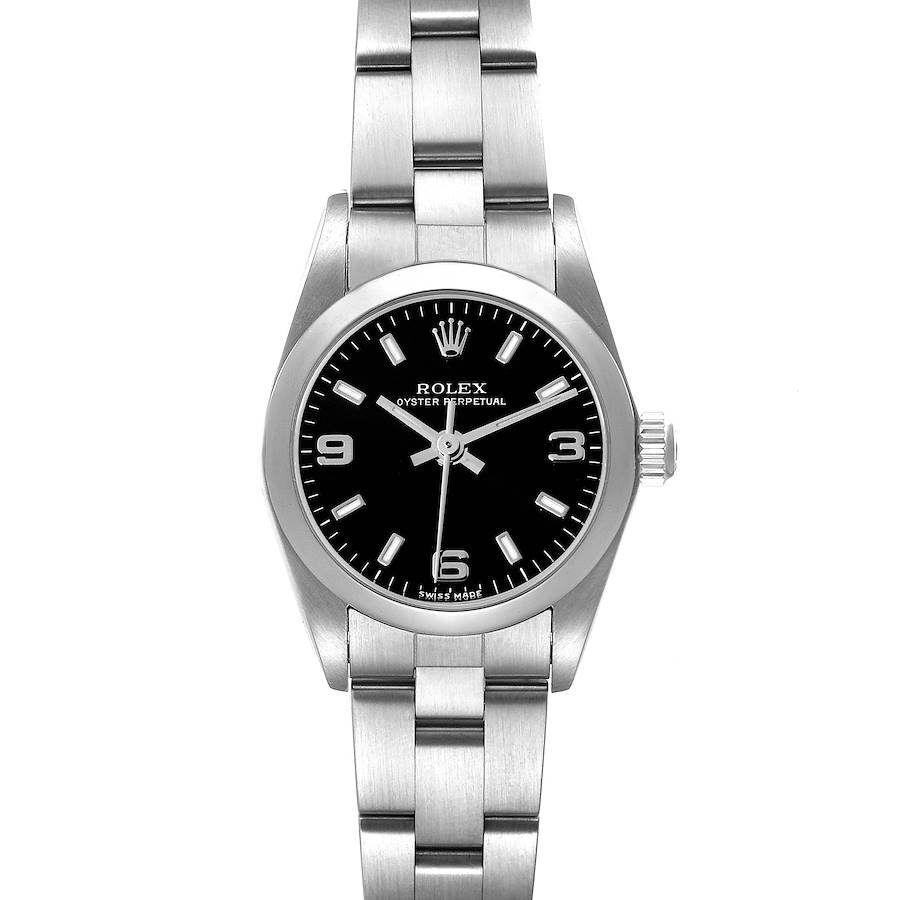 Rolex Oyster Perpetual 24mm Black Dial Steel Ladies Watch 76080 SwissWatchExpo
