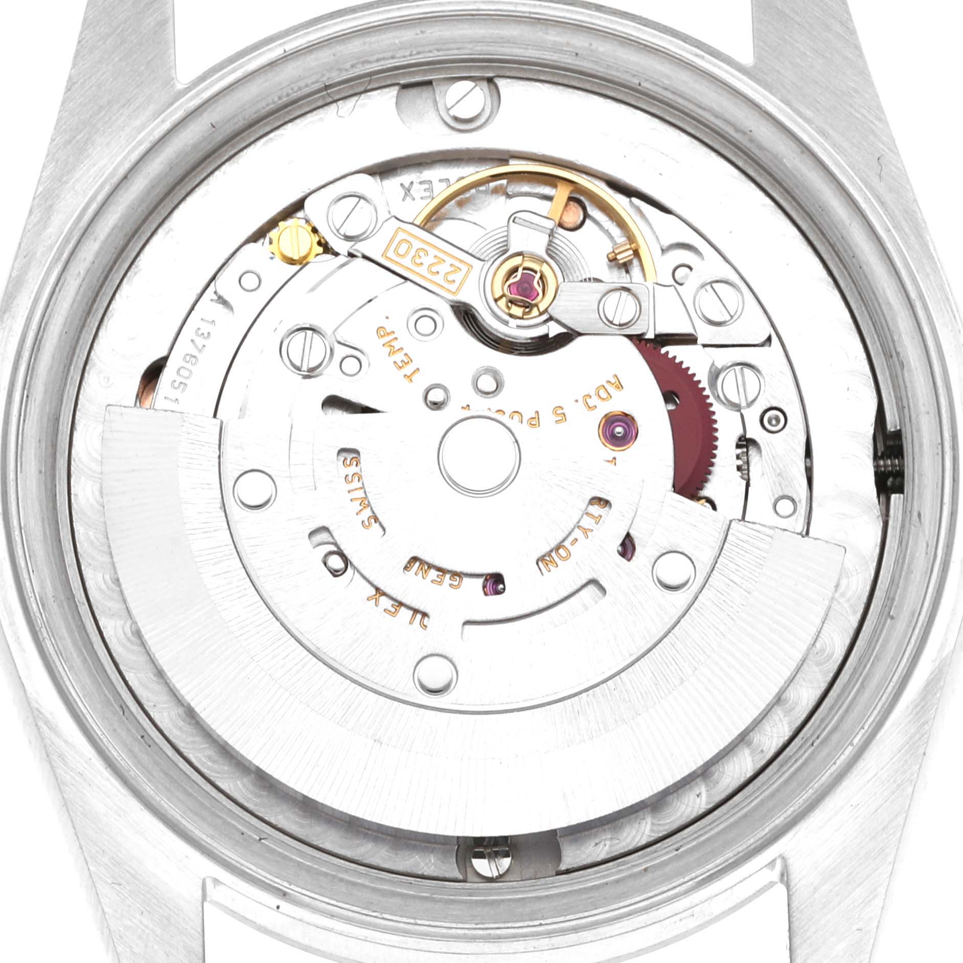 This image shows the internal mechanism of a Mid-Size Rolex watch, viewed from the back without the case back cover.