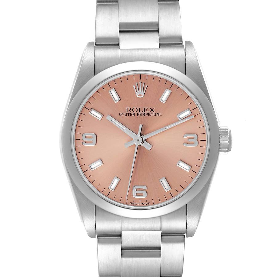 Rolex Oyster Perpetual Midsize Salmon Dial Steel Ladies Watch 77080 SwissWatchExpo