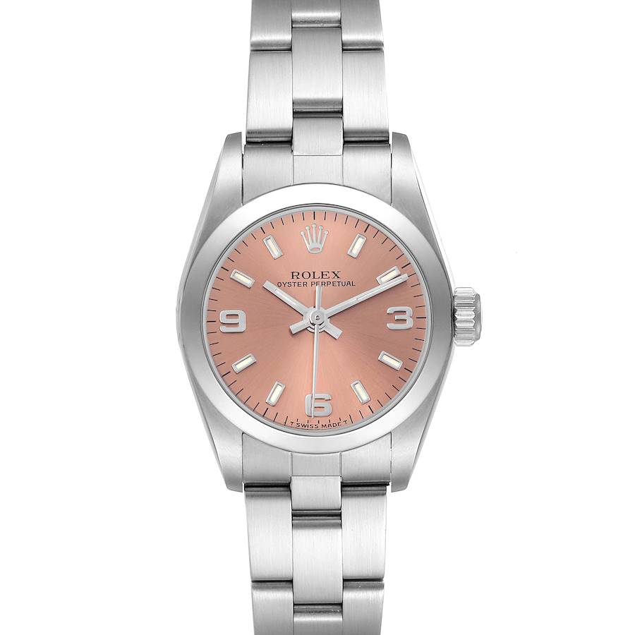 Rolex Oyster Perpetual Nondate Steel Salmon Dial Ladies Watch 67180 Box Papers SwissWatchExpo