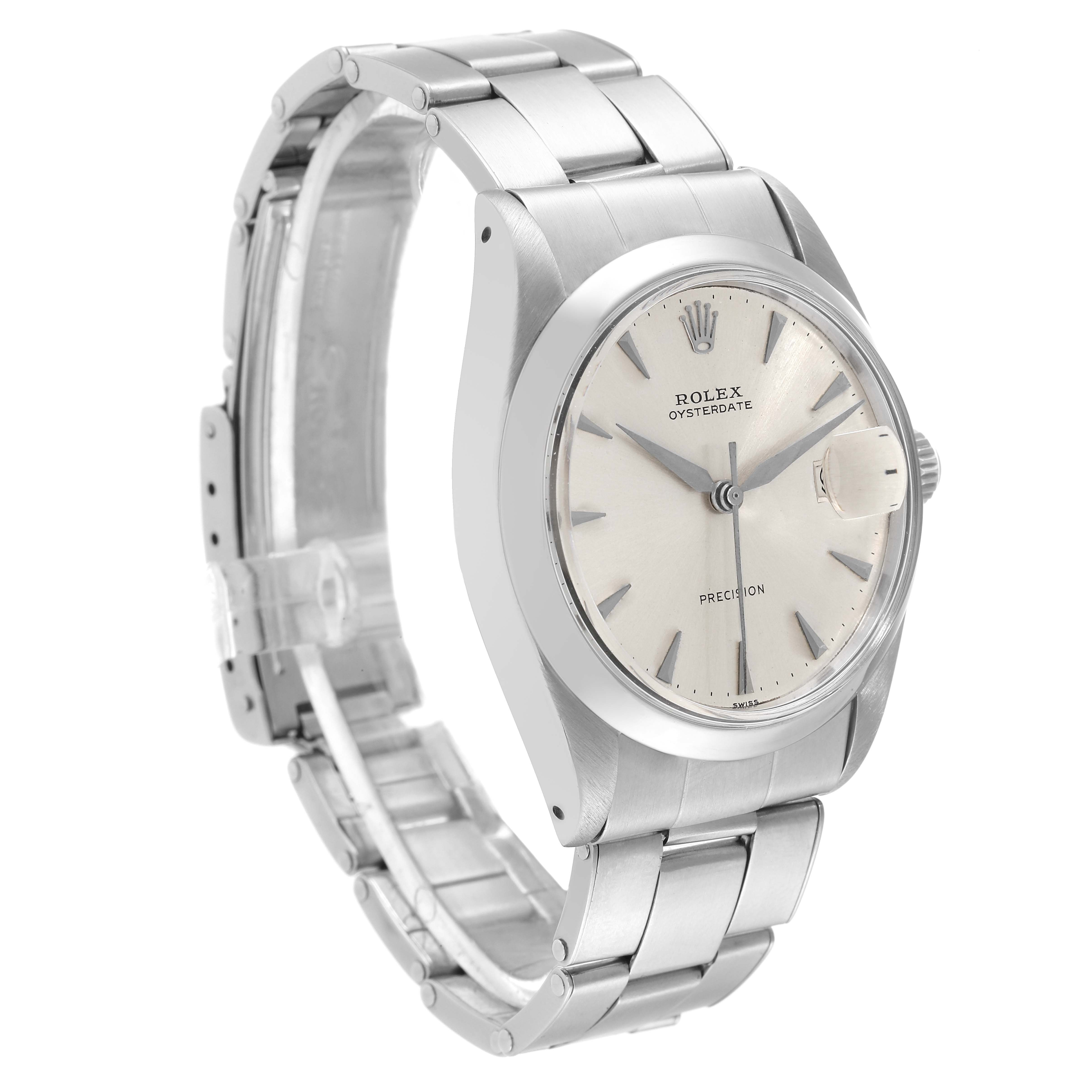 The image shows a three-quarter view of a Rolex Vintage Collection 6694 Men's Stainless Steel Silver Dial 6694 Men's Stainless Steel Silver Dial watch, highlighting its dial, bezel, and bracelet.