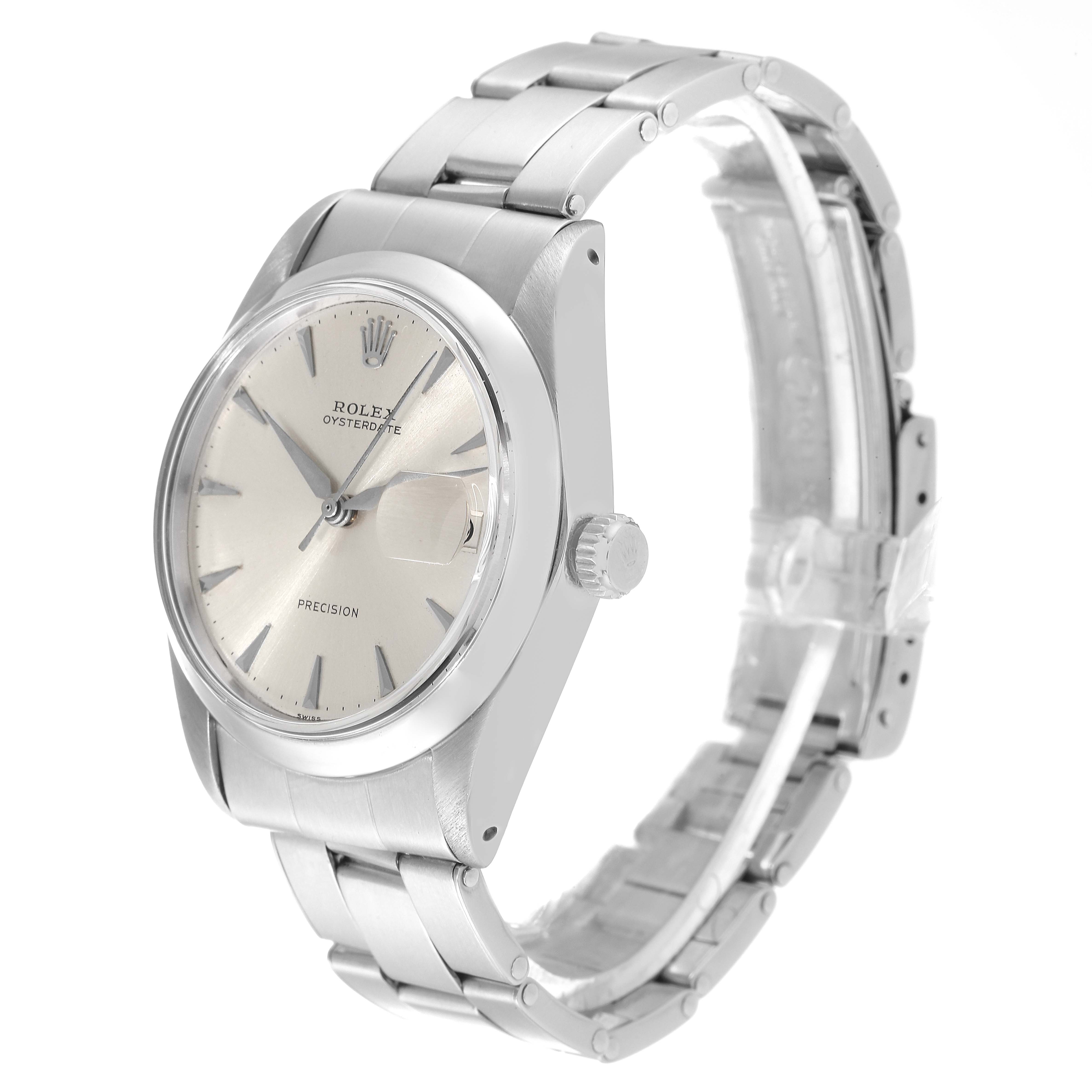 The Rolex Vintage Collection 6694 Men's Stainless Steel Silver Dial 6694 Men's Stainless Steel Silver Dial watch is shown from a three-quarter angle focusing on the dial, bezel, crown, and part of the bracelet.