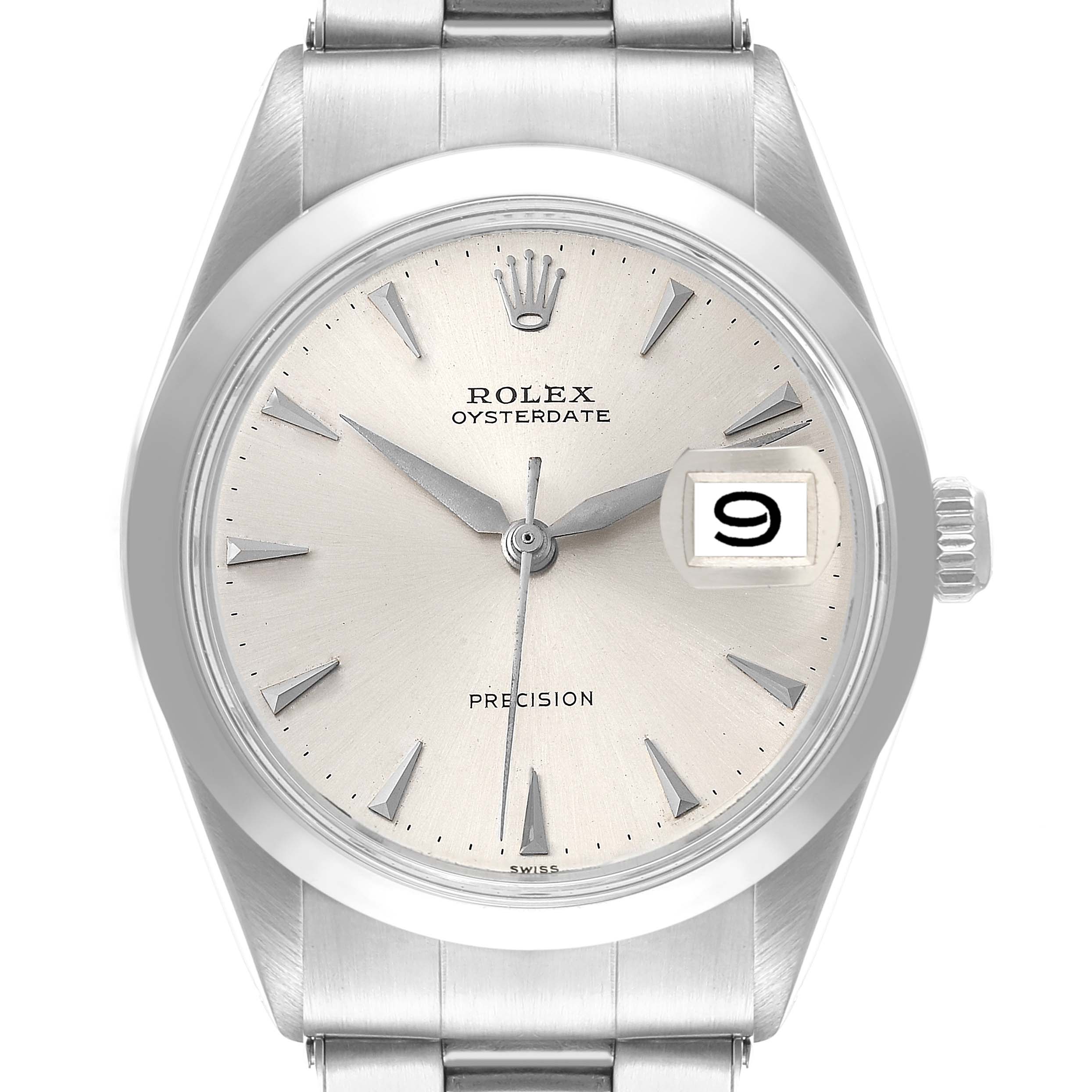 This Rolex Vintage Collection 6694 Men's Stainless Steel Silver Dial 6694 Men's Stainless Steel Silver Dial watch is shown from a front angle, displaying the dial, hands, date window, and crown.