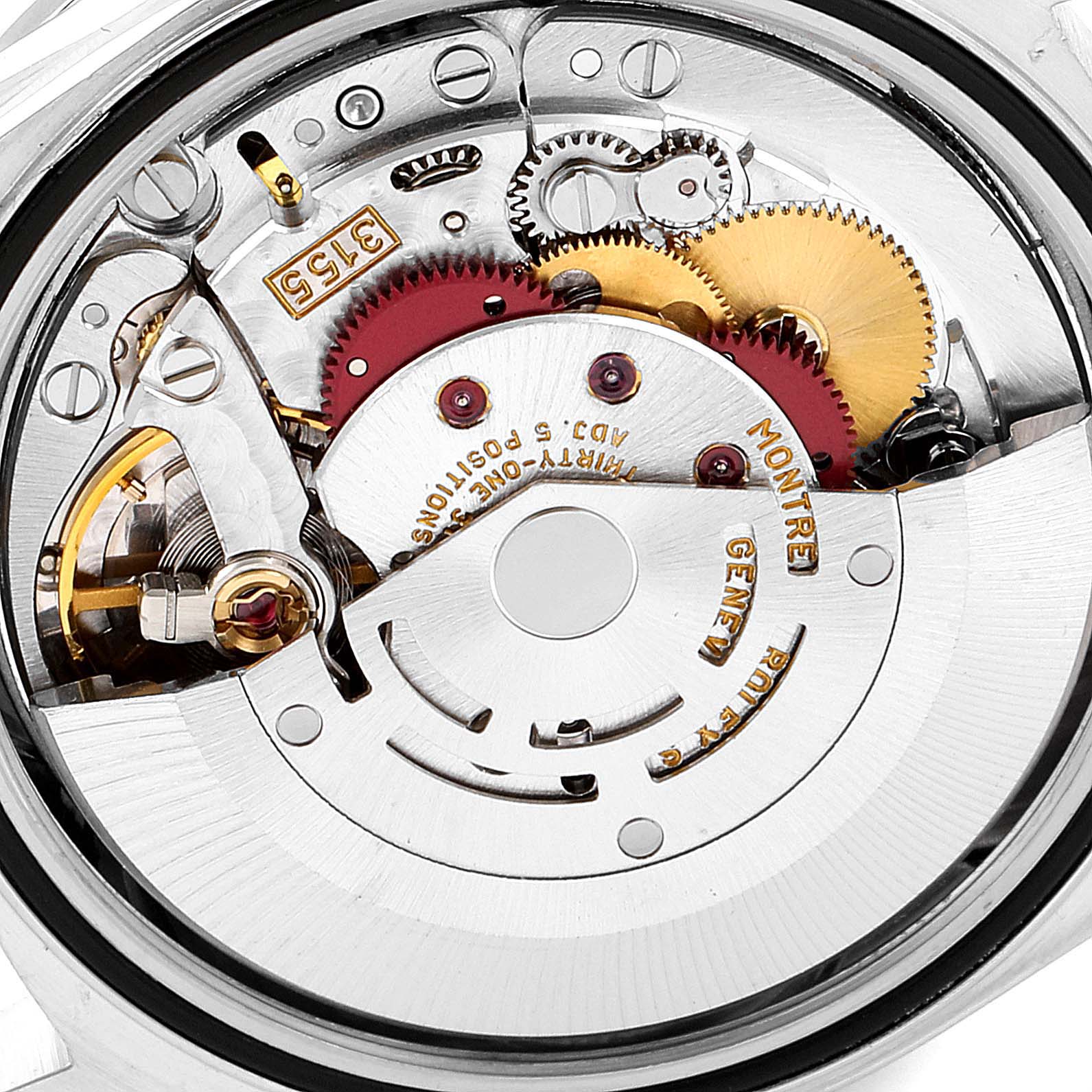 This image shows the internal mechanical movement of a Rolex President 18346 Men's Platinum Blue Dial 18346 Men's Platinum Blue Dial model watch from a top-down angle.