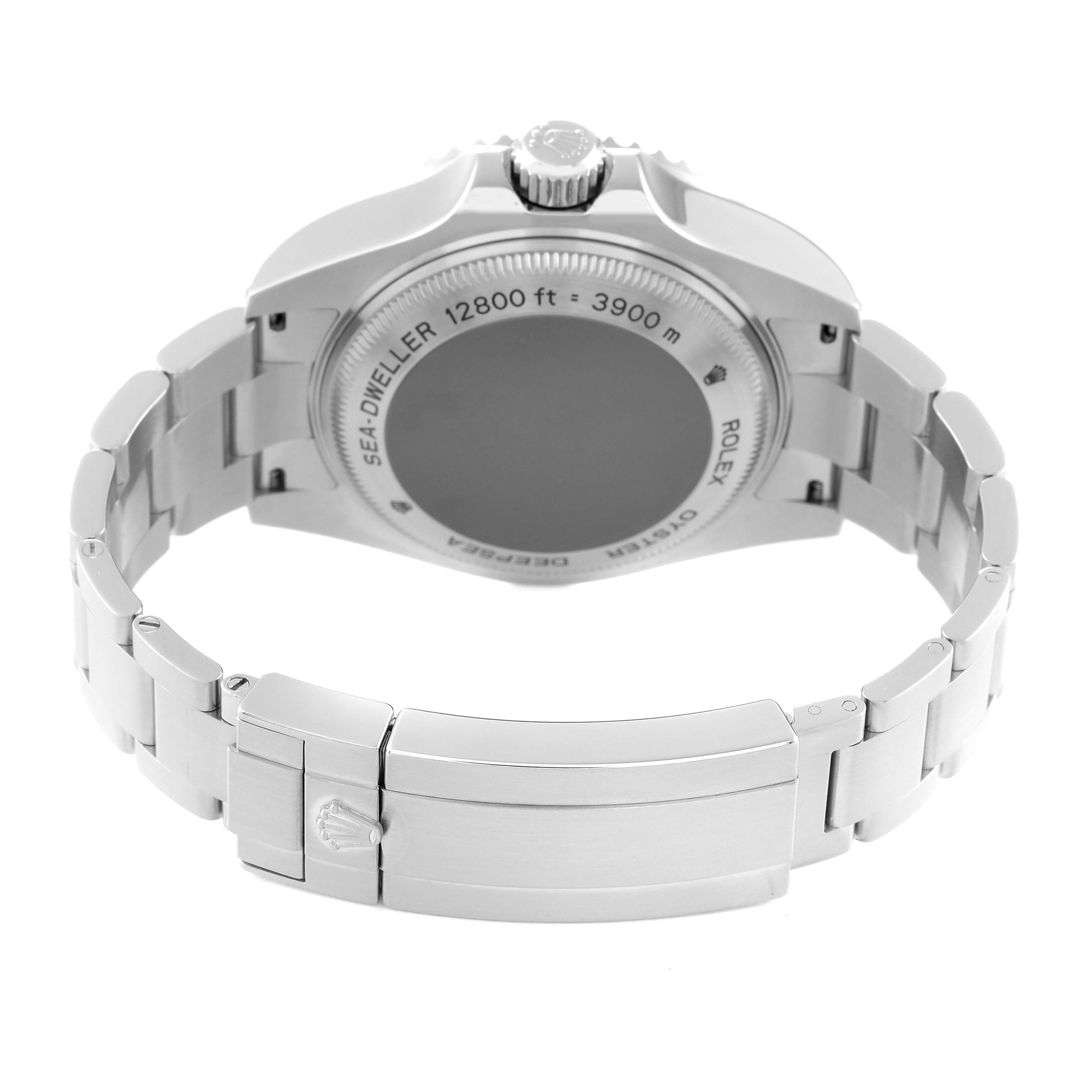 This image shows the back view of a Rolex Sea-Dweller 116660 Men's Stainless Steel Black Dial 116660 Men's Stainless Steel Black Dial watch, including the case back and metallic bracelet with the clasp.