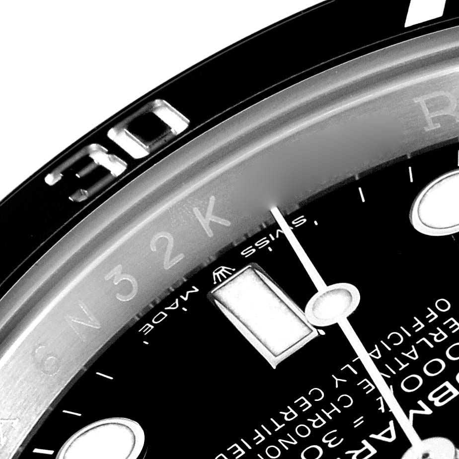 This image shows a close-up of the dial and bezel of a Rolex Submariner 126610LN Men
s Stainless Steel Black Dial 126610LN Men
s Stainless Steel Black Dial watch, focusing on the 30-minute marker.