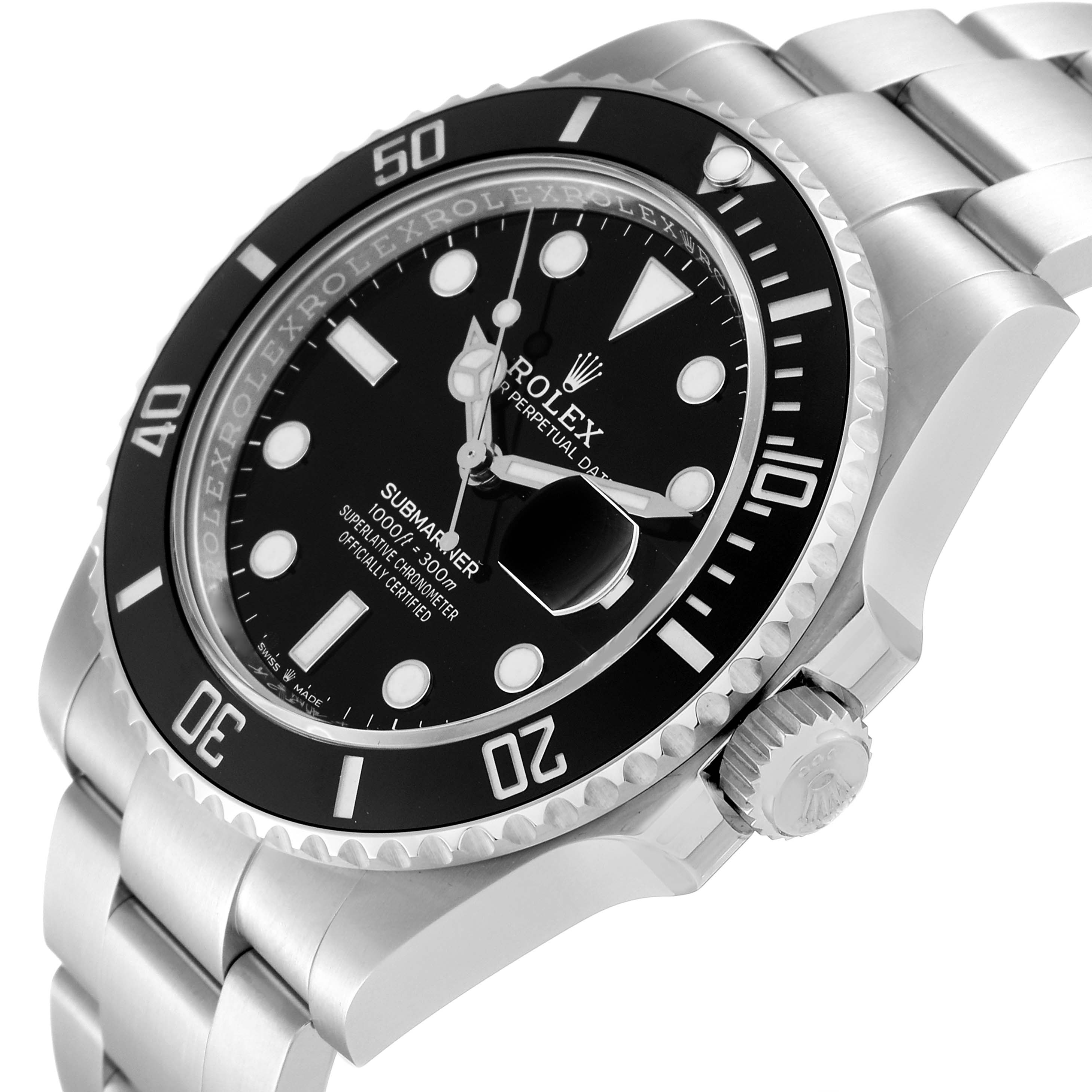 The image shows a side angle of the Rolex Submariner 126610LN Men
s Stainless Steel Black Dial 126610LN Men
s Stainless Steel Black Dial, highlighting the bezel, dial, bracelet, and crown.
