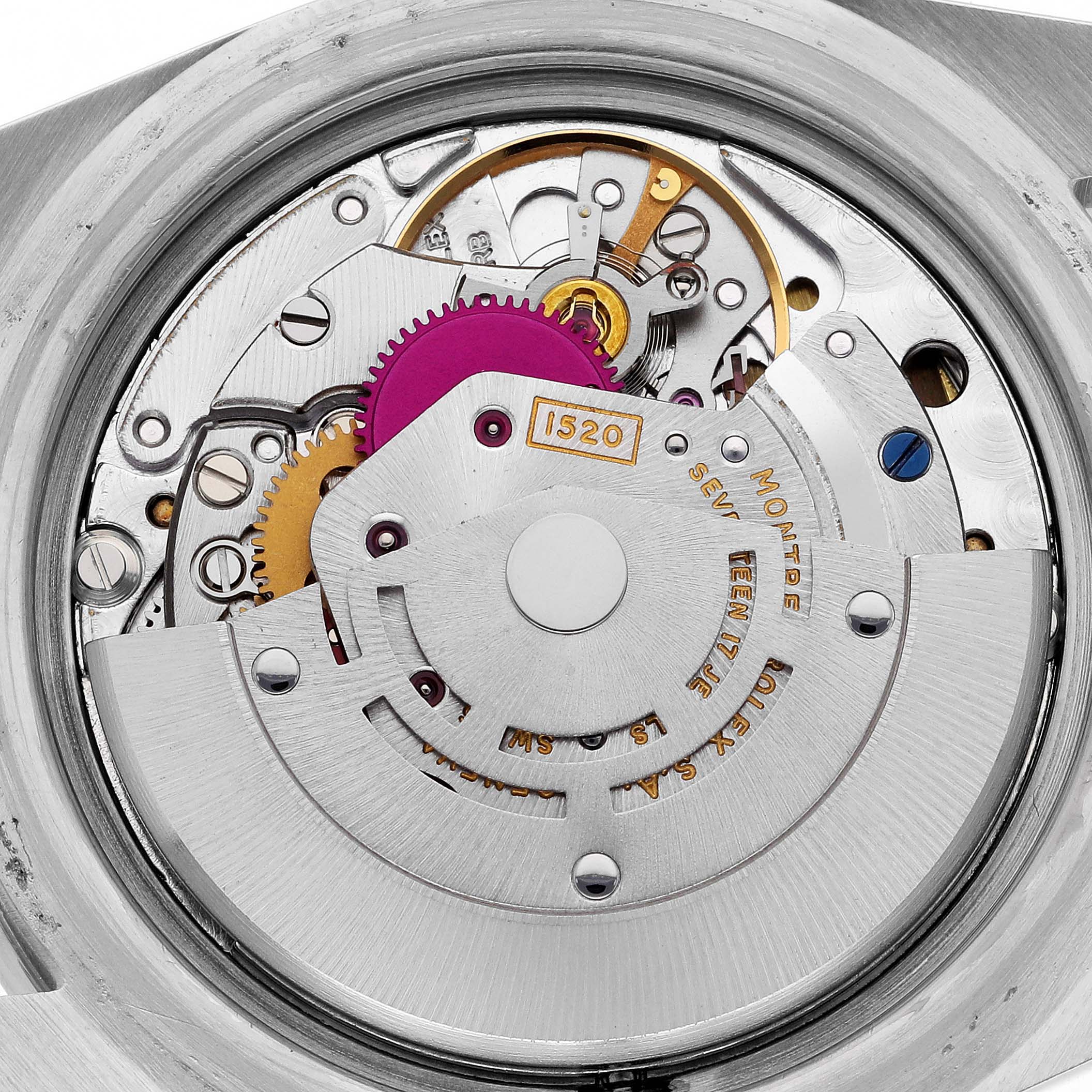 This image shows a close-up of the Rolex Submariner 5513 Men's Stainless Steel Black Dial 5513 Men's Stainless Steel Black Dial's movement, specifically the automatic rotor and internal components.