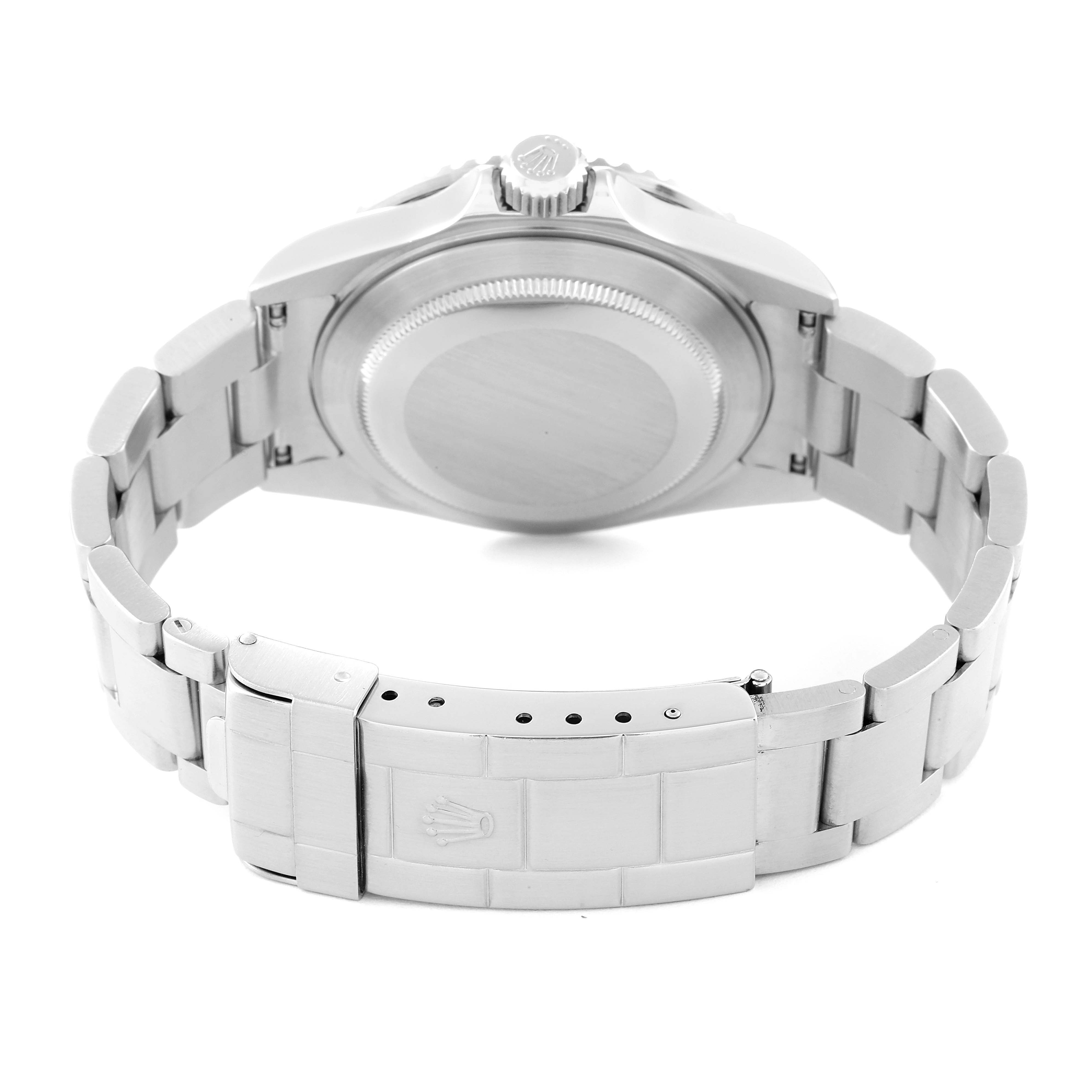 The image shows the back and clasp of a Rolex Submariner 16610 Men
s Stainless Steel Black Dial 16610 Men
s Stainless Steel Black Dial watch, highlighting the bracelet and caseback.