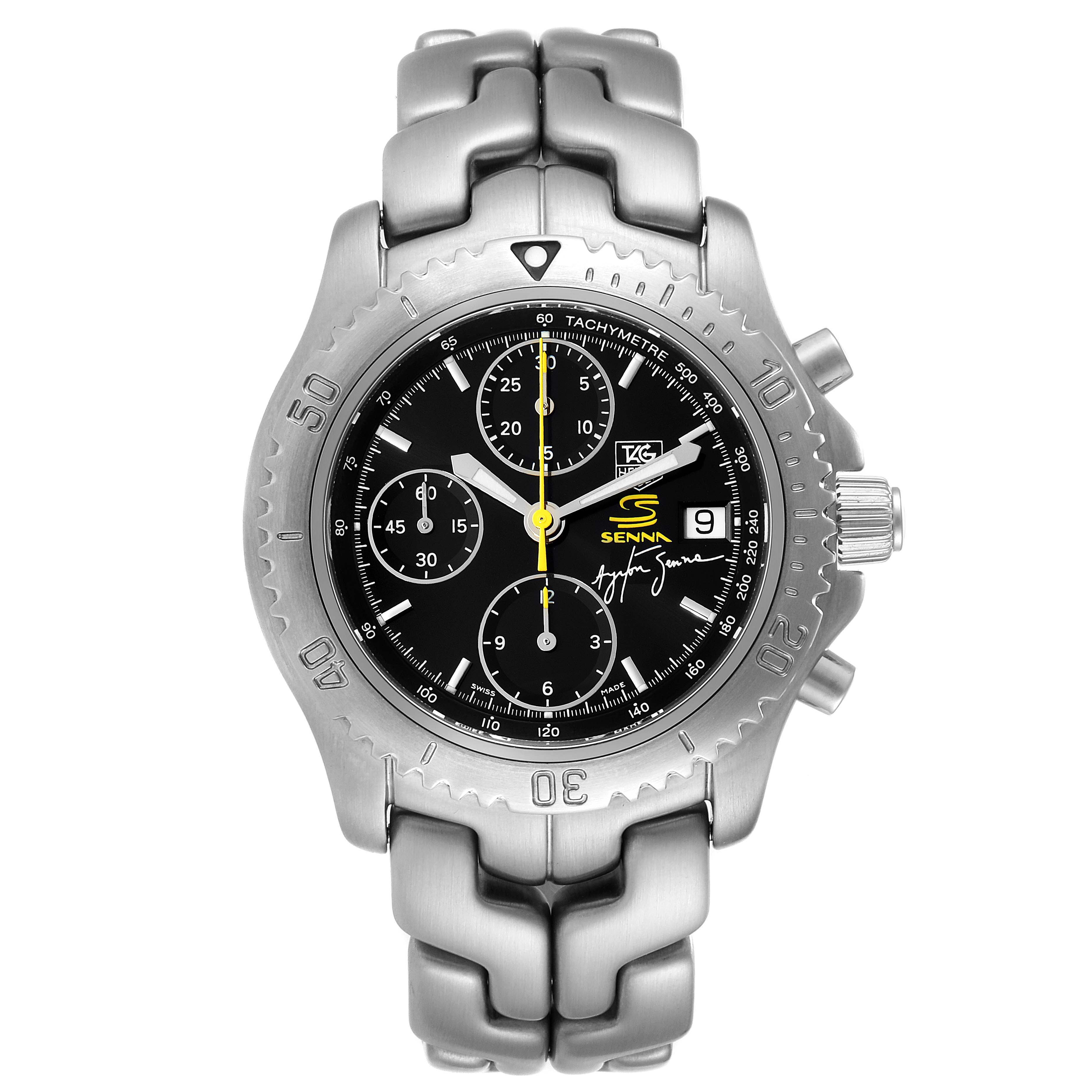 The image shows a Tag Heuer Link model watch with a stainless steel case and bracelet, viewed from the front.