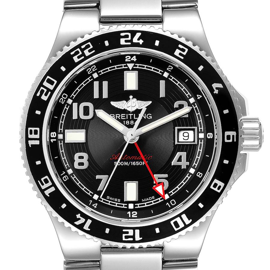 Breitling Aeromarine Superocean GMT Black Dial Mens Watch A32380 Box Papers SwissWatchExpo